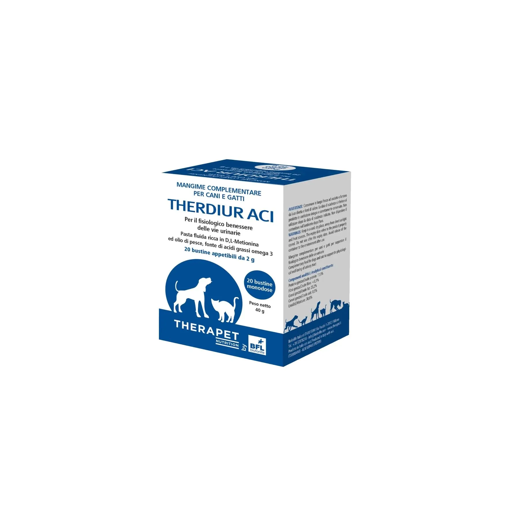 Bioforlife THERDIUR 20 buste, per il fisiologico benessere delle vie urinarie di cani e gatti - immagine 1