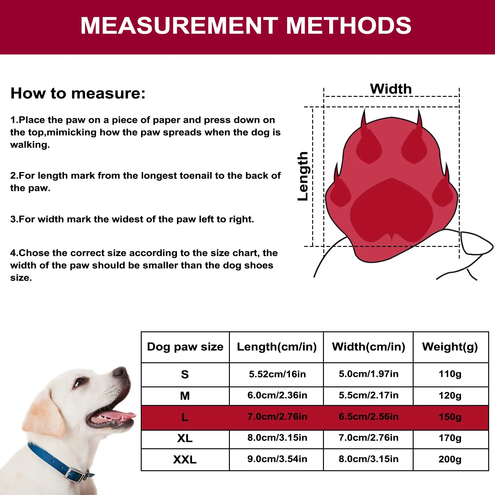 NeuWee Stivali per cani, Set di 4 scarpe per cani impermeabili con cinturini riflettenti, Suola antiscivolo Protezioni per zampe da esterno Scarpe per cani di taglia piccola, media e Grande (L, Rosso) - immagine 2