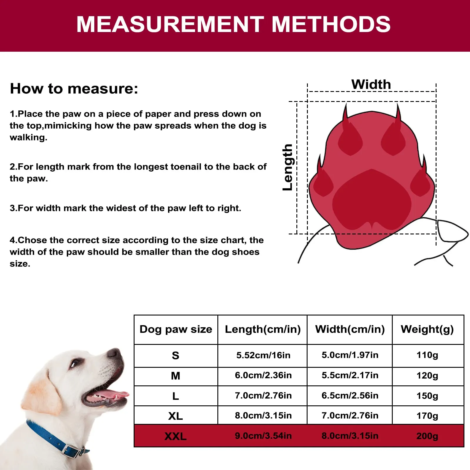 NeuWee Stivali per cani, Set di 4 scarpe per cani impermeabili con cinturini riflettenti Suola antiscivolo Protezioni per zampe da esterno Scarpe per cani di taglia piccola media e Grande (XXL, Rosso) - immagine 2