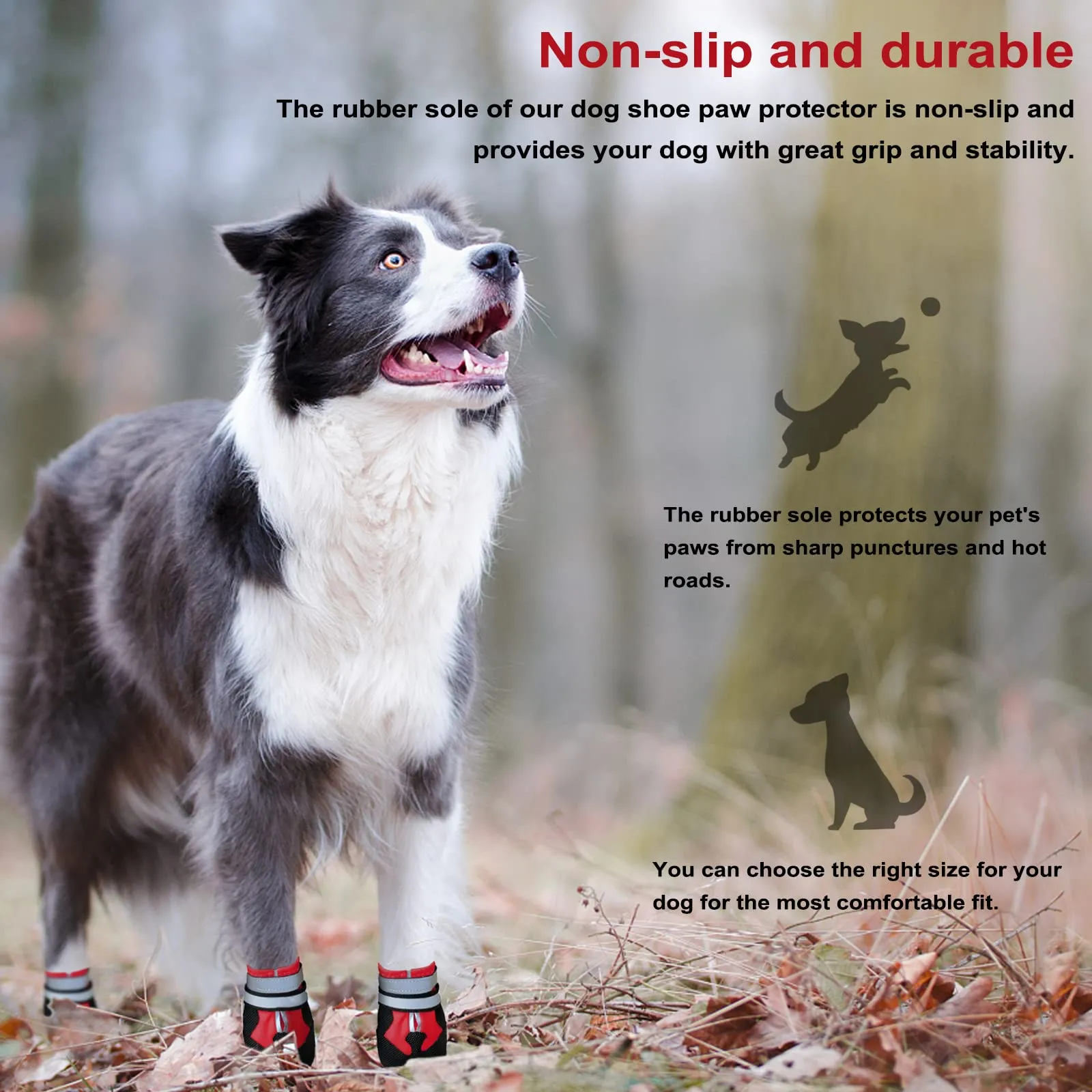 NeuWee Stivali per cani, Set di 4 scarpe per cani impermeabili con cinturini riflettenti Suola antiscivolo Protezioni per zampe da esterno Scarpe per cani di taglia piccola media e Grande (XXL, Rosso) - immagine 4