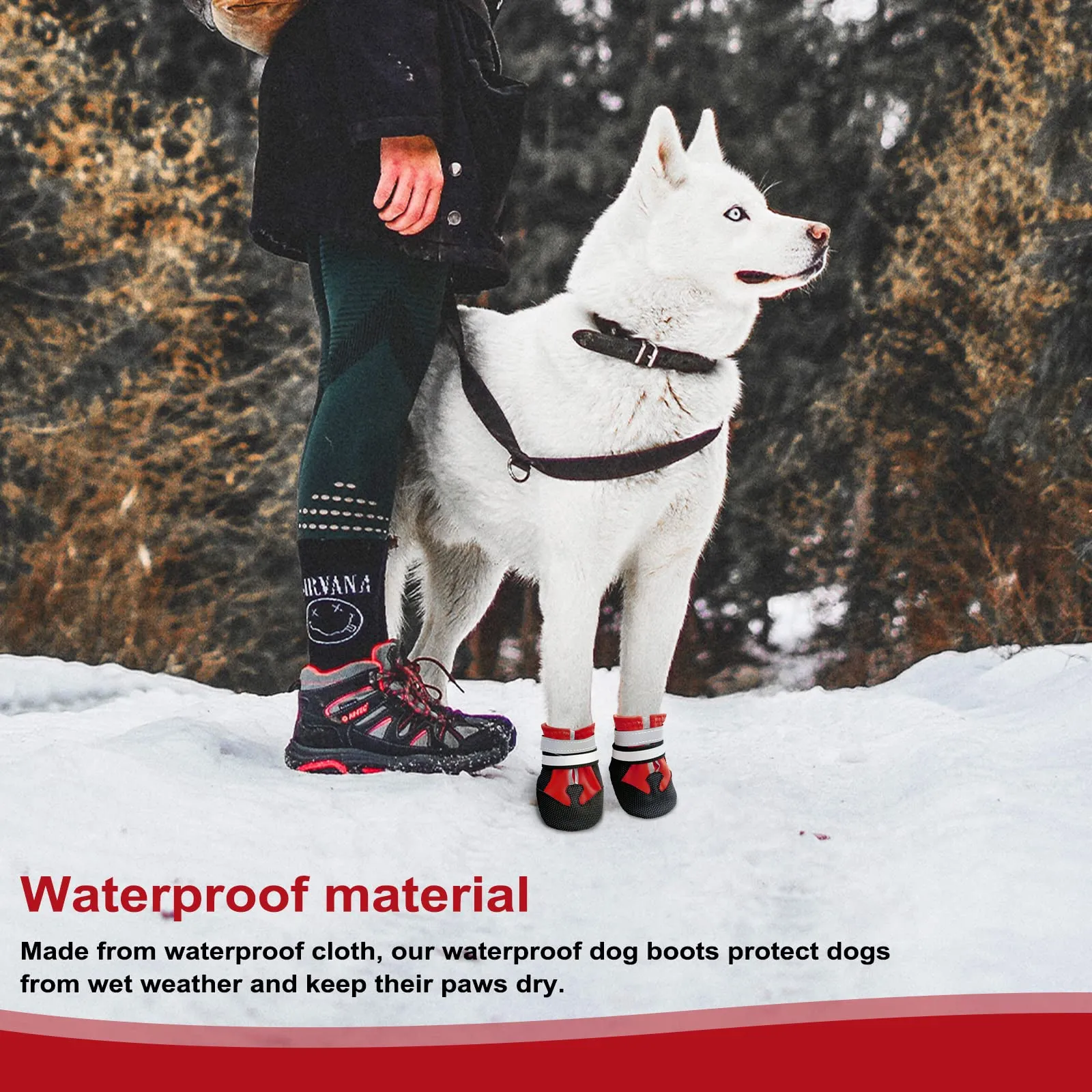 NeuWee Stivali per cani, Set di 4 scarpe per cani impermeabili con cinturini riflettenti Suola antiscivolo Protezioni per zampe da esterno Scarpe per cani di taglia piccola media e Grande (XXL, Rosso) - immagine 5