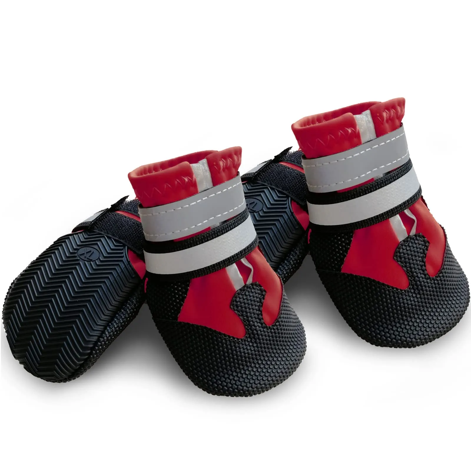 NeuWee Stivali per cani, Set di 4 scarpe per cani impermeabili con cinturini riflettenti Suola antiscivolo Protezioni per zampe da esterno Scarpe per cani di taglia piccola media e Grande (XXL, Rosso) - immagine 8