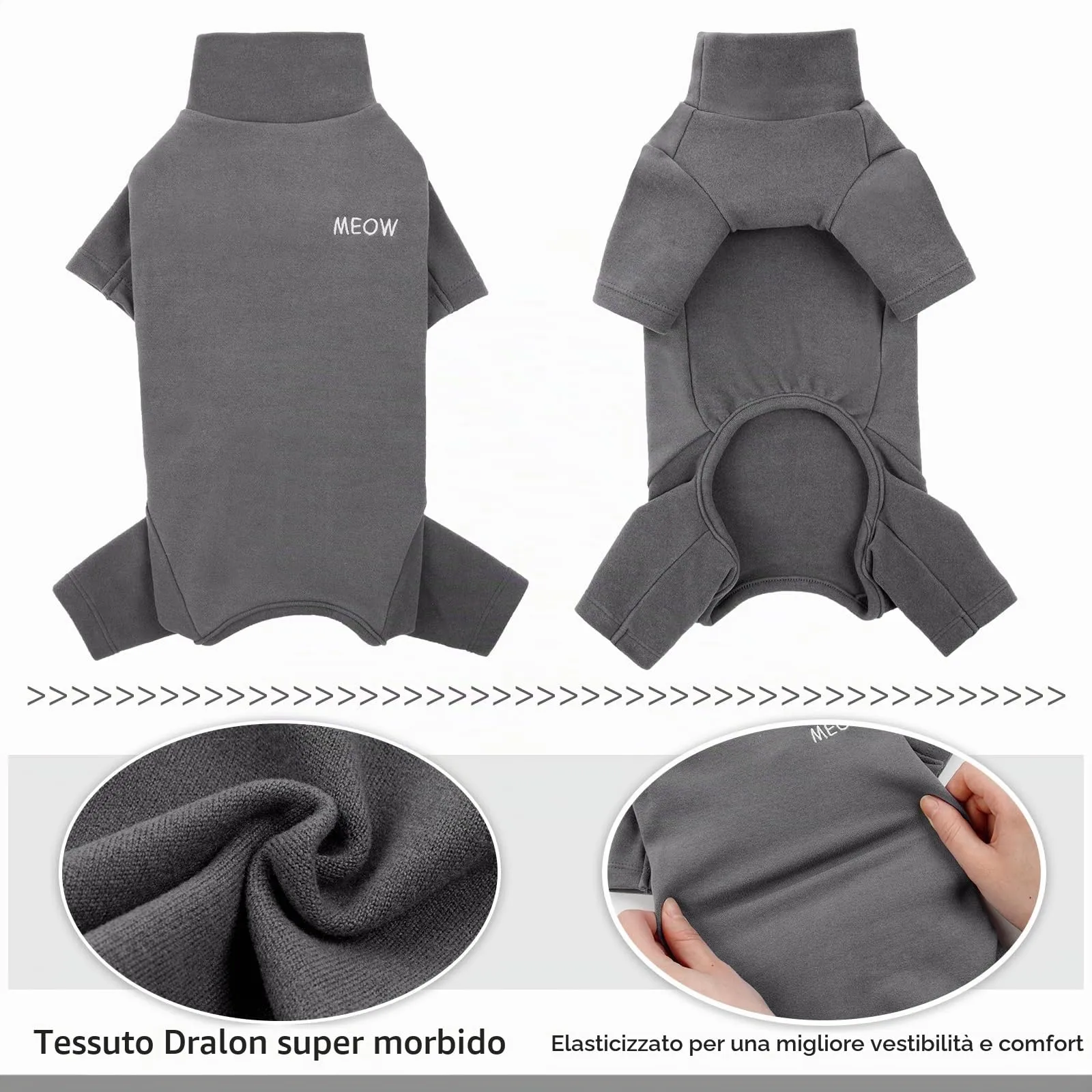 Pullover per Gatti Sphynx - Maglia a Collo Alto per Gatti Senza Peli, Felpa Calda Invernale Con Maniche per Cornish Rex/Devon Rex/Peterbald (Grigio, S) - immagine 3