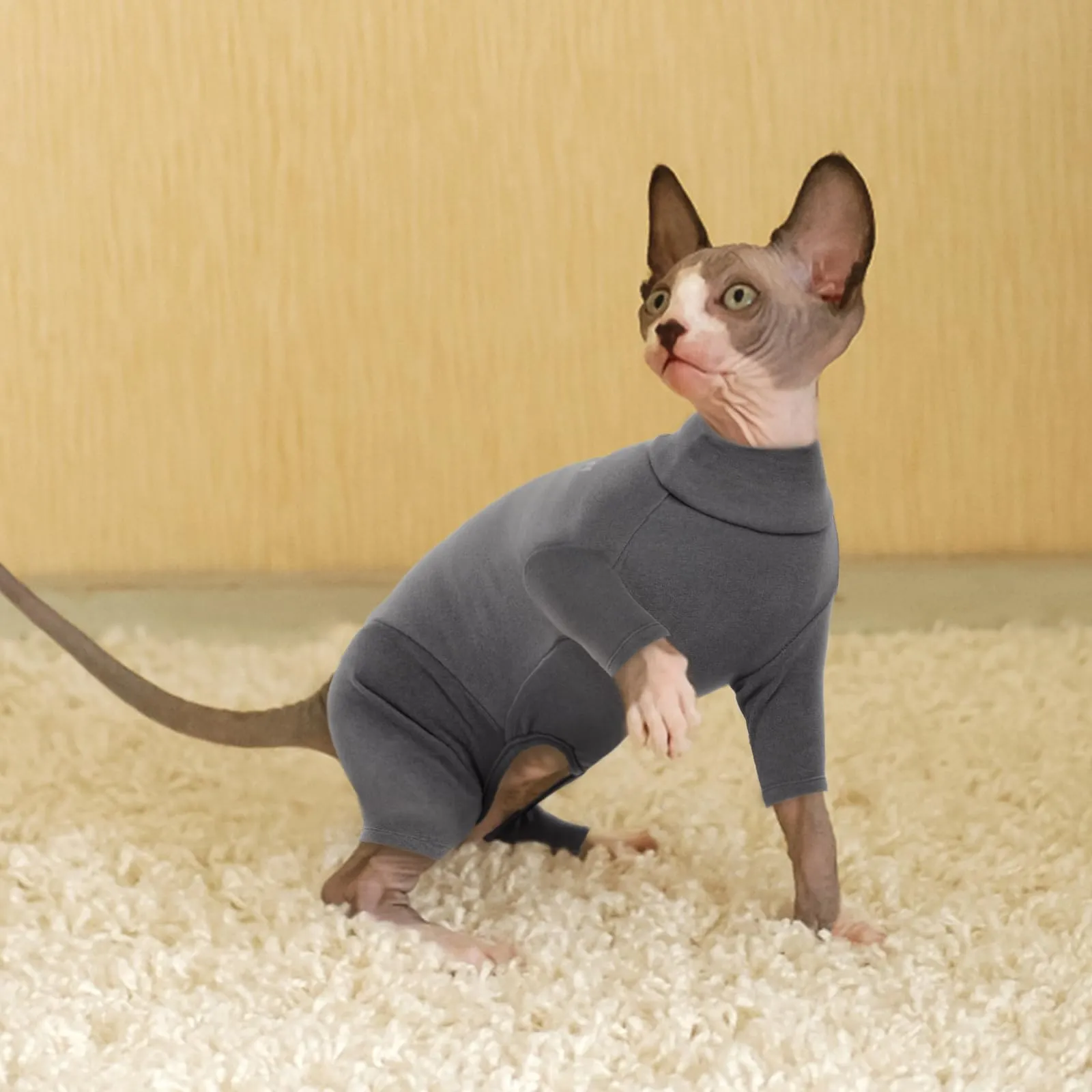 Cappotto in pile per gatti, tuta invernale per gatti con pelle sensibile o allergie, offre comfort e previene i graffi (grigio, XXL) - immagine 5