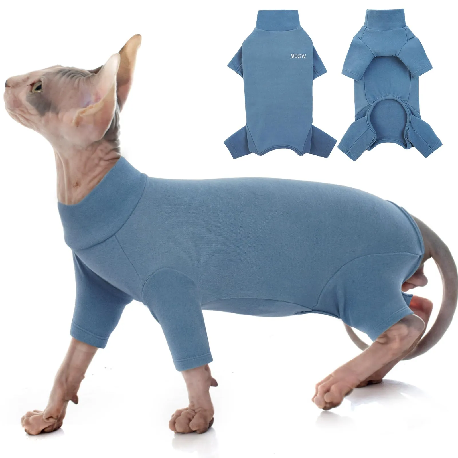 Cappottino per Sphynx, Vestiti Invernali Maglioni Flecce Morbide Pigiam a Quattro Zampe Onesi per Sphynx (gatto) Primavera Autunno Inverno (Blu, S) - immagine 1