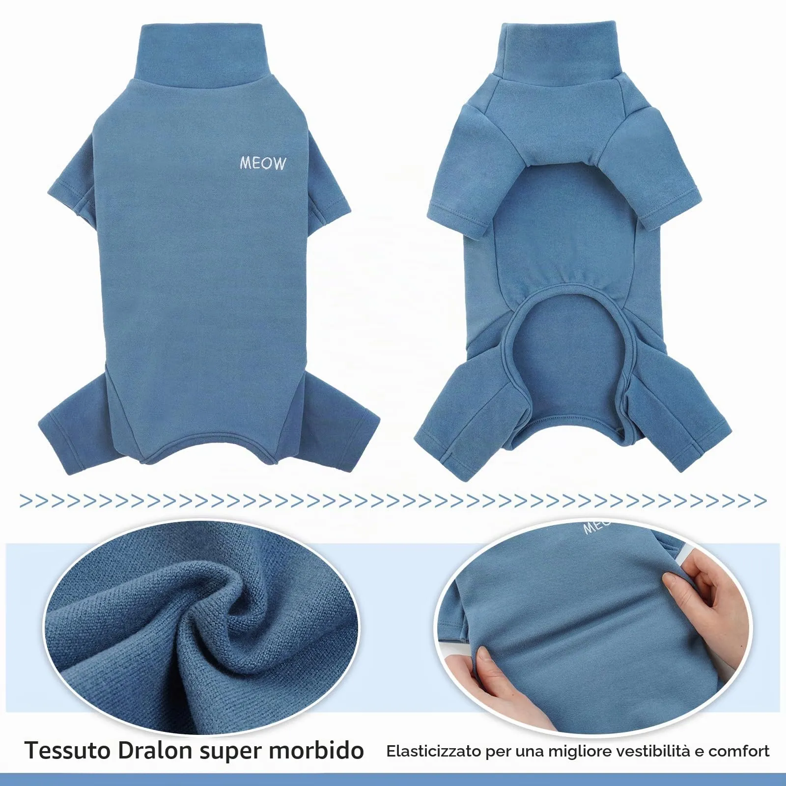 Cappottino per Sphynx, Vestiti Invernali Maglioni Flecce Morbide Pigiam a Quattro Zampe Onesi per Sphynx (gatto) Primavera Autunno Inverno (Blu, S) - immagine 3