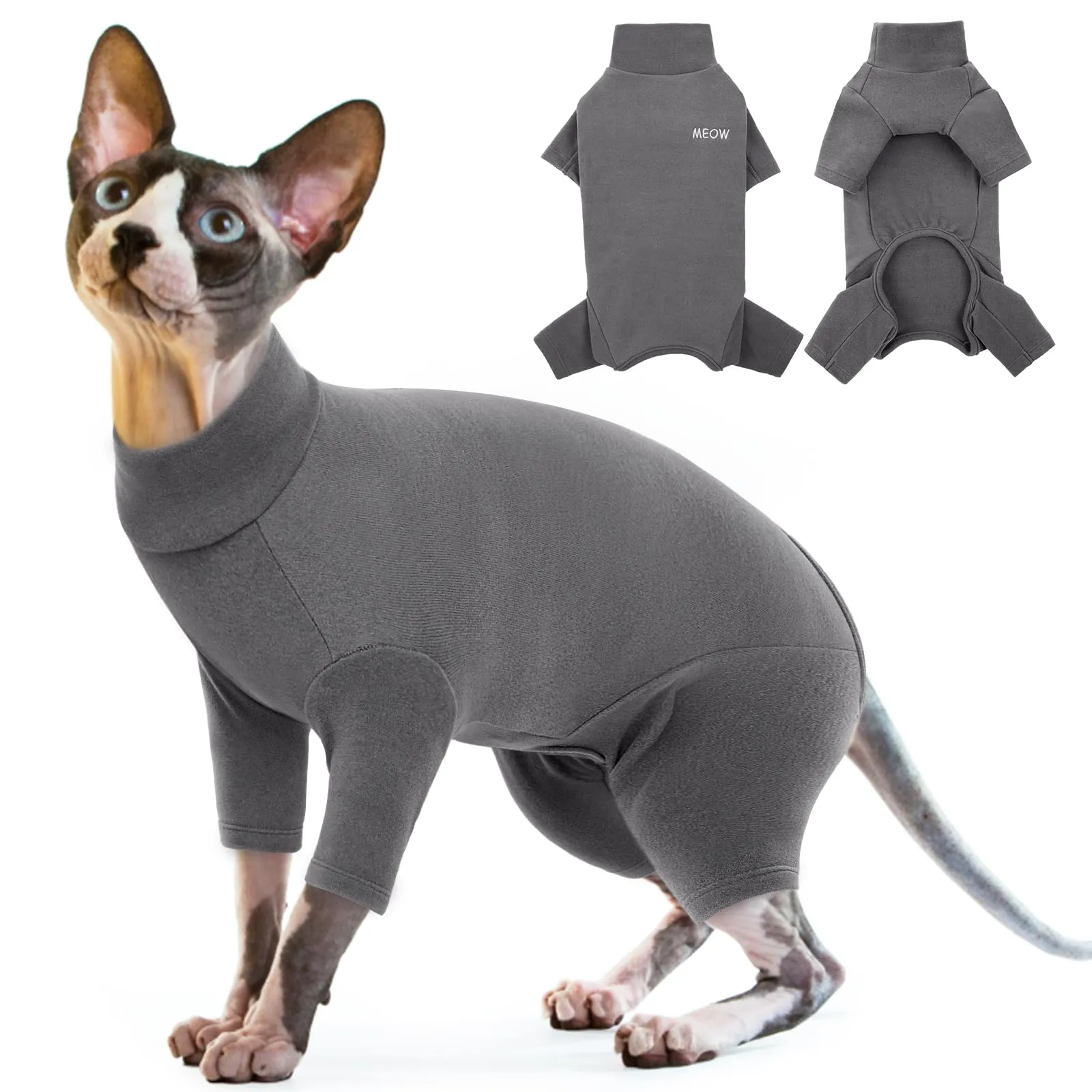 Maglione per gatti in pile, morbido e caldo, per l'inverno, per gatti, con collo alto, per la stagione fredda, per l'autunno e l'inverno (grigio, L) - immagine 1