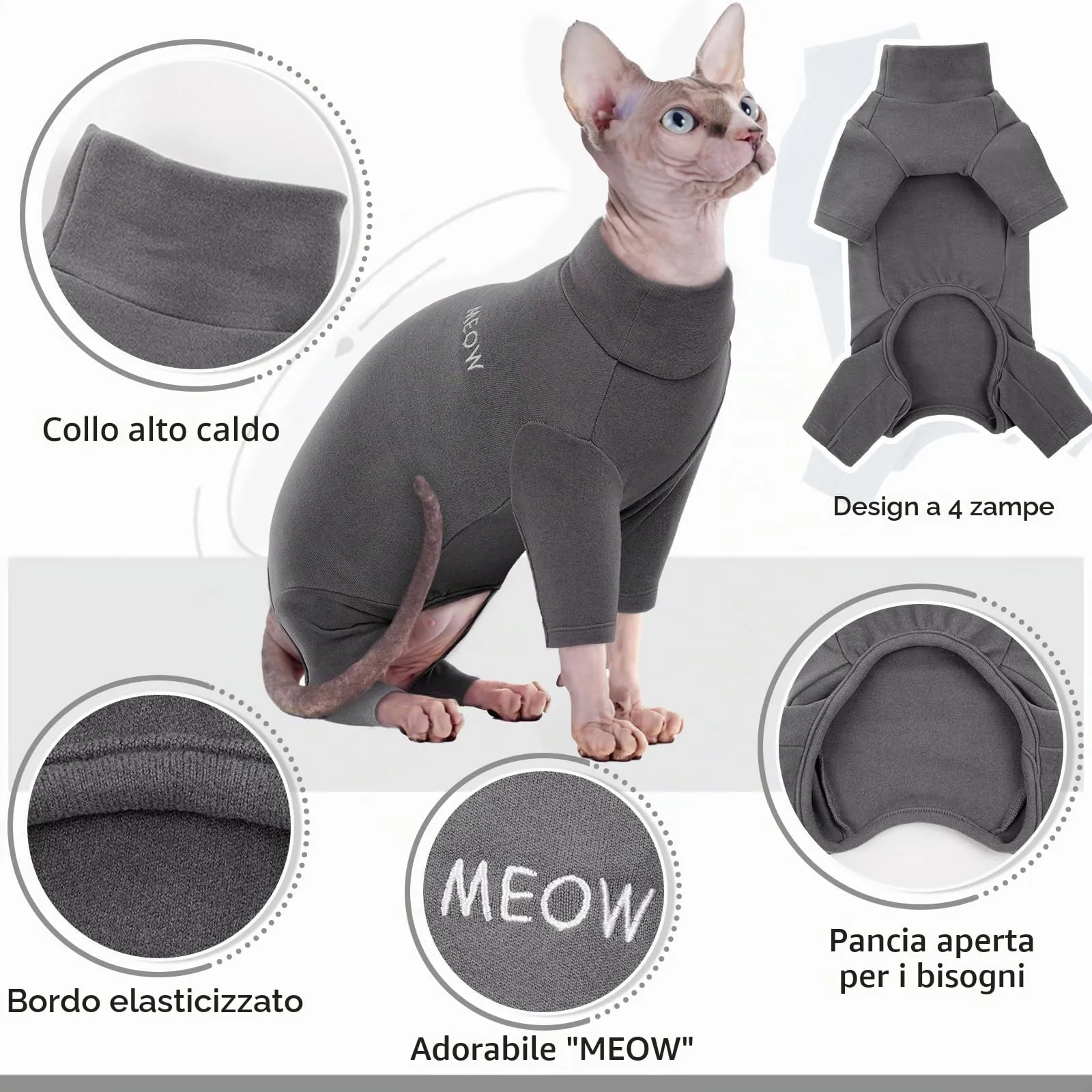 Maglione per gatti in pile, morbido e caldo, per l'inverno, per gatti, con collo alto, per la stagione fredda, per l'autunno e l'inverno (grigio, L) - immagine 4