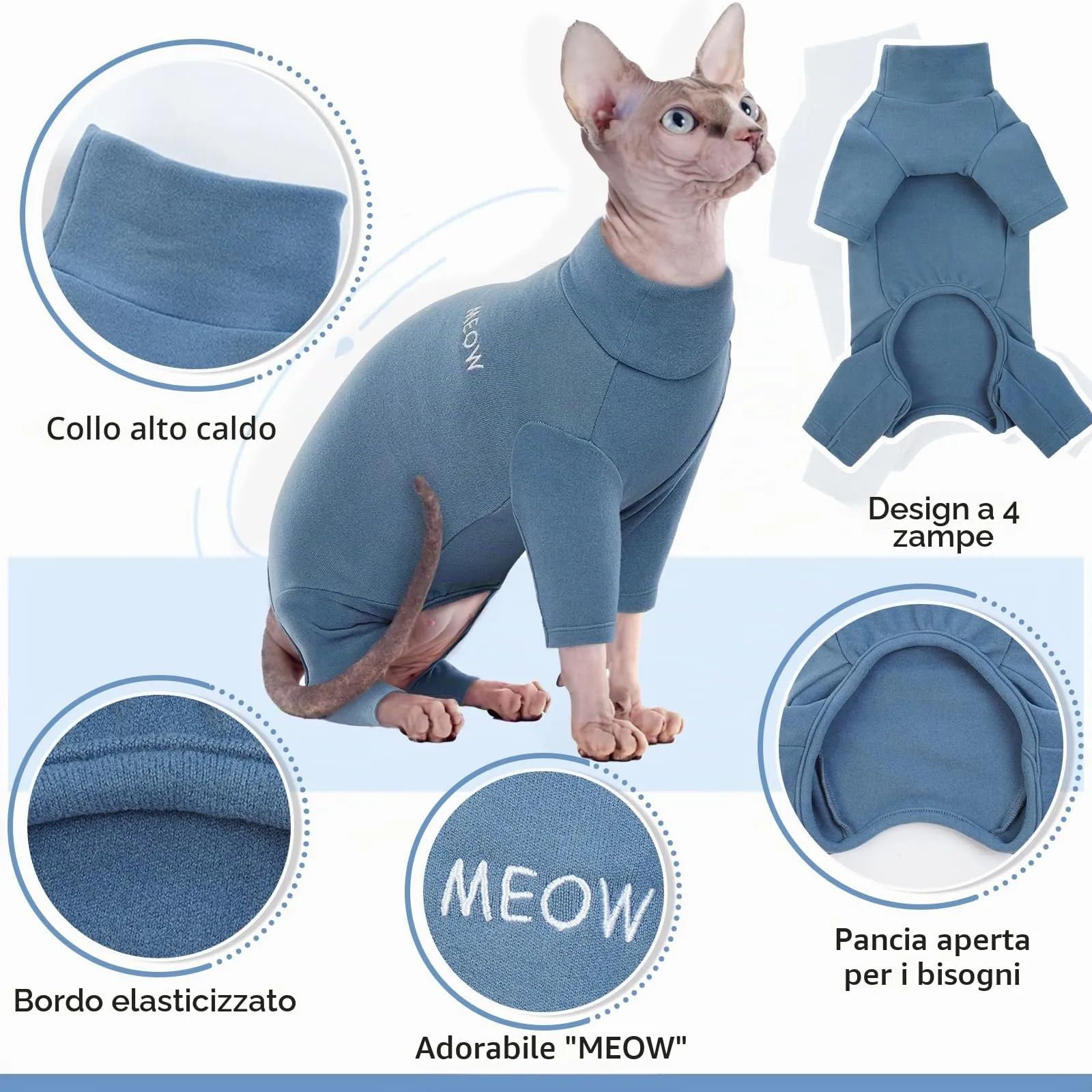 Cappotto Invernale Cani, Maglioncino a Collo Alto Giacca Fleece Antivento Pullover Caldo Gattini Pigiama Felpa Gilet Inverno Morbido per Gatti di Taglia Piccola Media Grande(Blu, XXL) - immagine 4