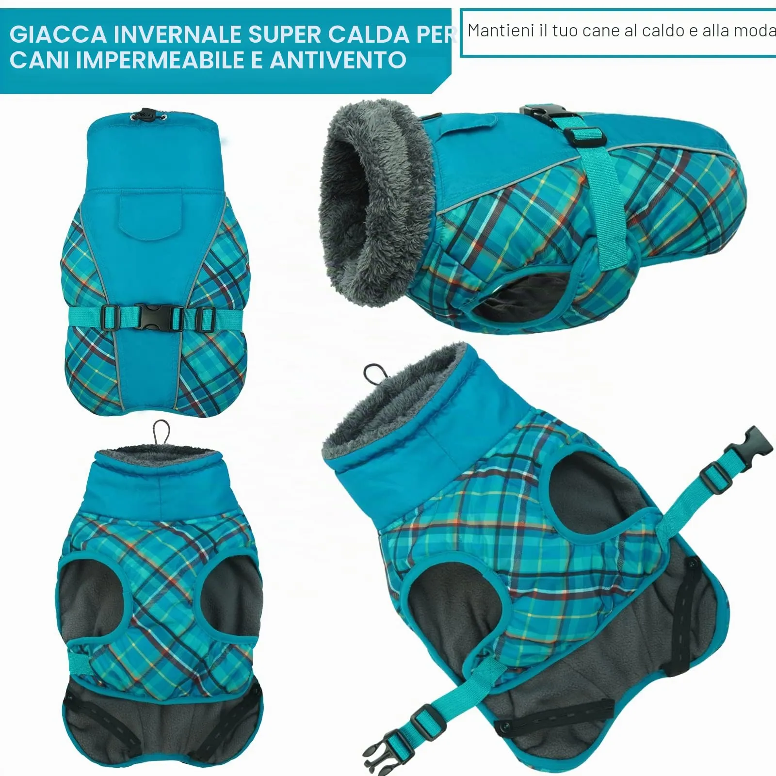 Hjyokuso Cappotto per Cani Impermeabile - Giacca Invernale Calda Antivento, Abbigliamento Completo per Cani di Taglia Piccola e Media Con Striscia Riflettente - immagine 4
