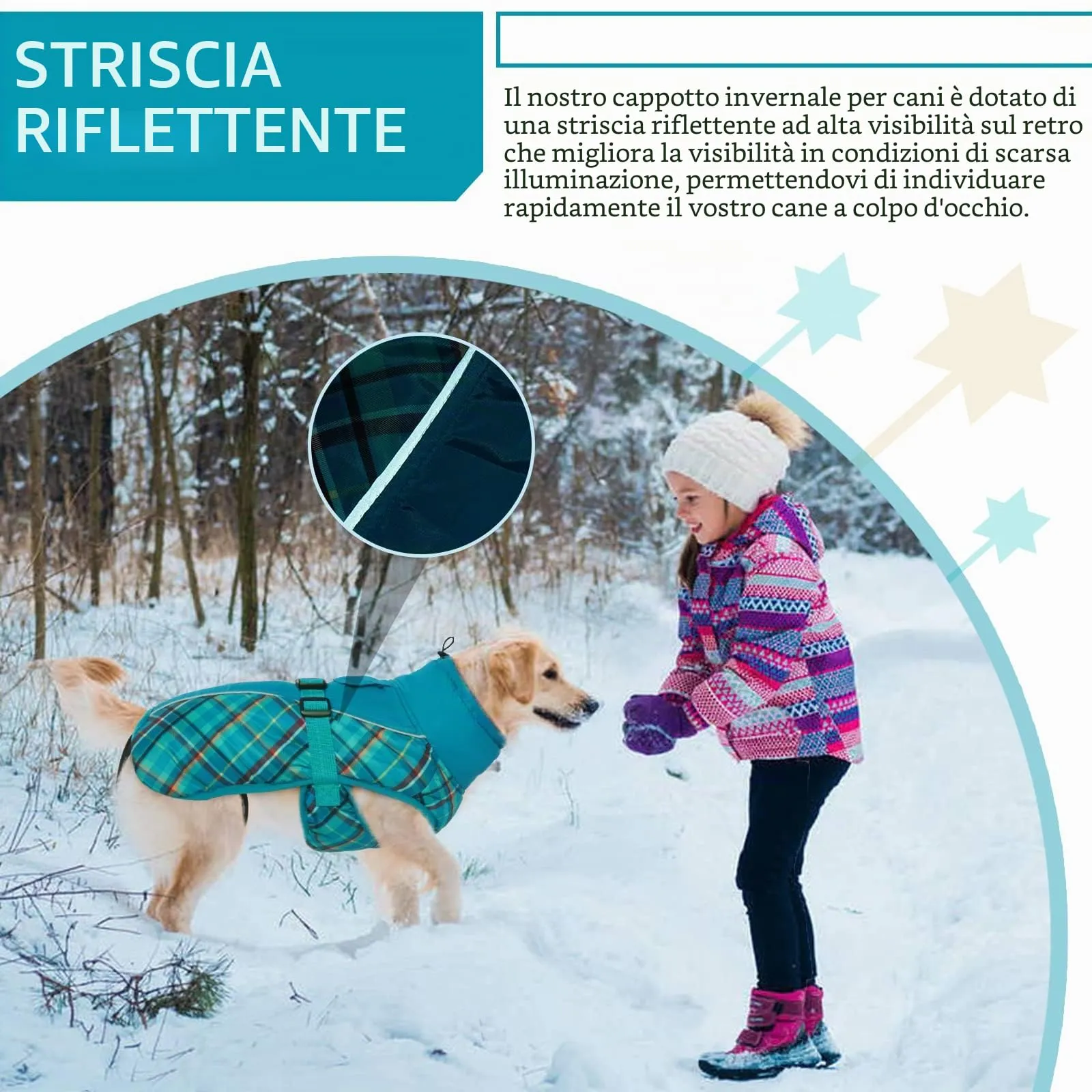 Hjyokuso Cappotto per Cani Impermeabile, Giacca Invernale Calda e Antivento, Abbigliamento Completo per Cani di Taglia Piccola e Media Con Striscia Riflettente - immagine 5