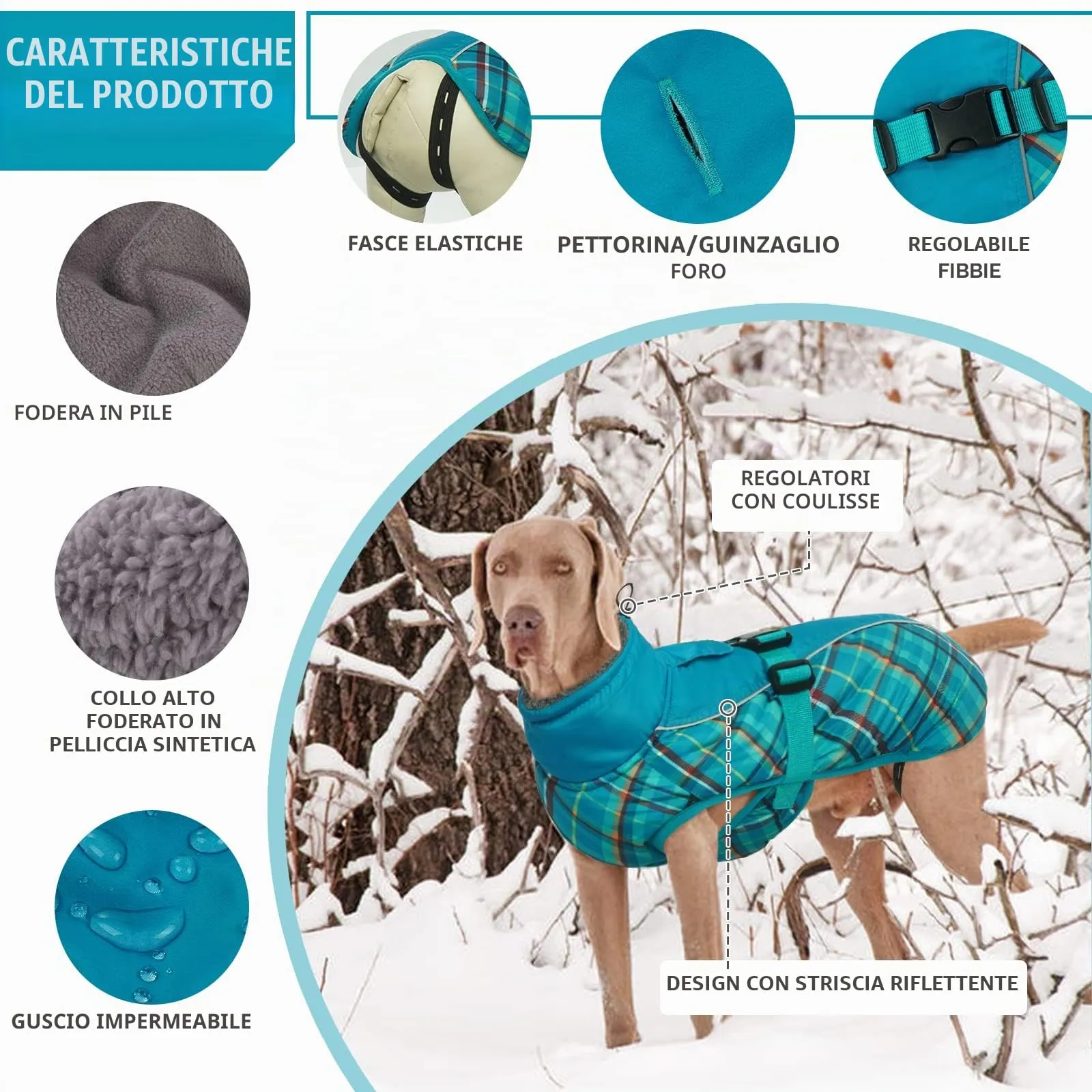 Hjyokuso Cappotto per Cani Impermeabile - Giacca Invernale Calda Antivento Con Striscia Riflettente - Abbigliamento Completo per Cani di Taglia Piccola e Media - immagine 3