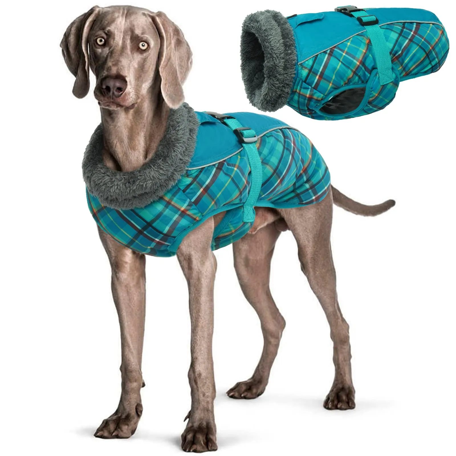Hjyokuso Cappotto per cani impermeabile Giacca invernale calda, Giacca per cani antivento Abbigliamento per cani Completo per cani di taglia piccola di taglia media Con Striscia Riflettente - immagine 1