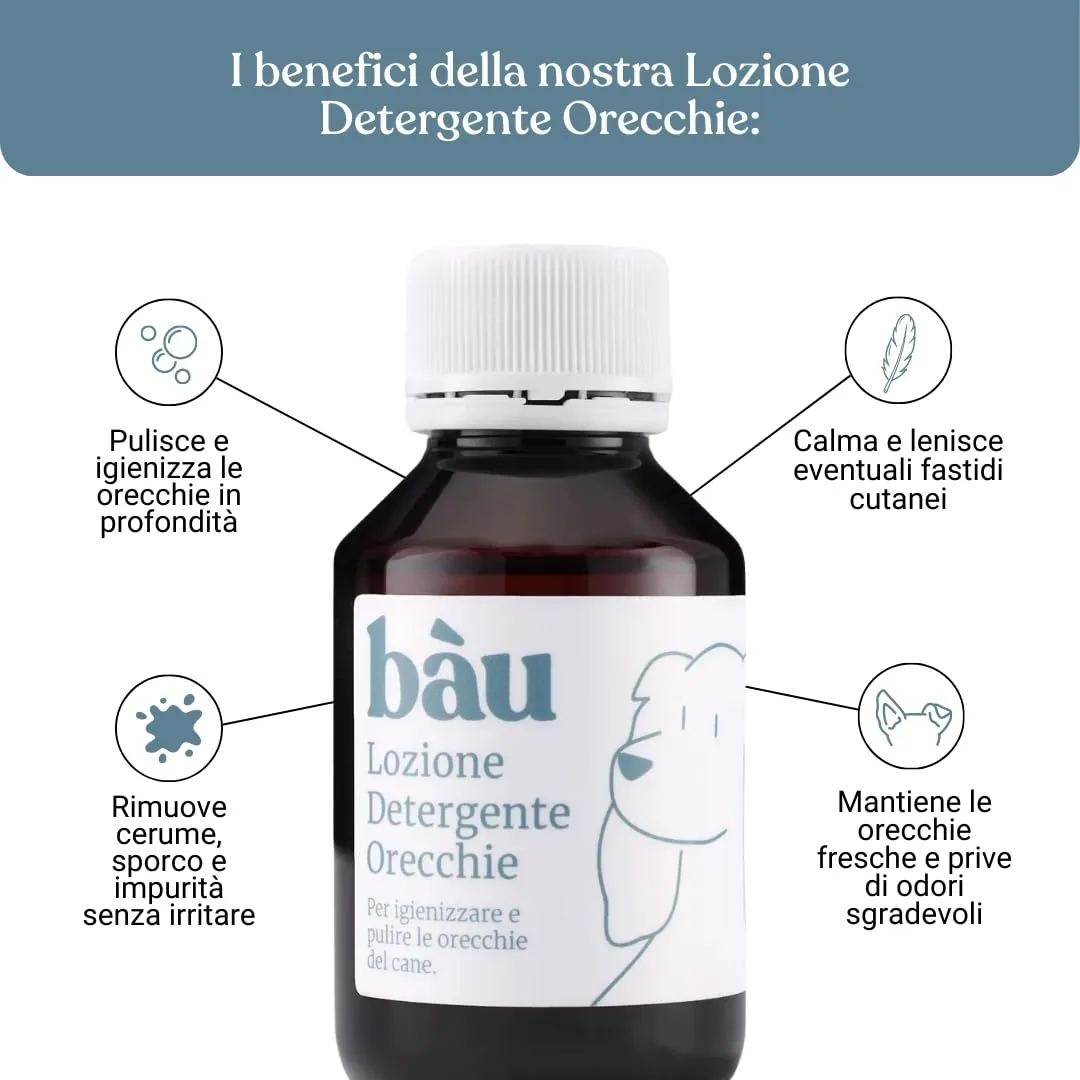 Bau Pulizia Orecchie Cane Delicata con Aloe Vera, Camomilla e Calendula – Detergente Orecchie Cane Rimuove Cerume e Impurità – Riduce Pruriti e Cattivi Odori - immagine 2