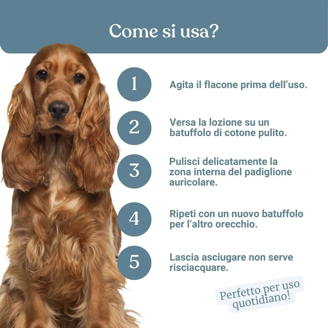 Bau Pulizia Orecchie Cane Delicata con Aloe Vera, Camomilla e Calendula – Detergente Orecchie Cane Rimuove Cerume e Impurità – Riduce Pruriti e Cattivi Odori - immagine 7