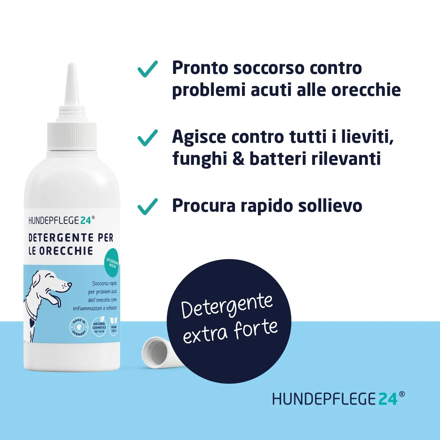 Hundepflege24 detergente Auricolare Cane ACUTO - Detergente Extra Forte per Le Orecchie del Cane Contro infiammazioni & infezioni - Pulizia Orecchie Cane/Gocce Orecchie Cani e Gatti 250ml - immagine 2
