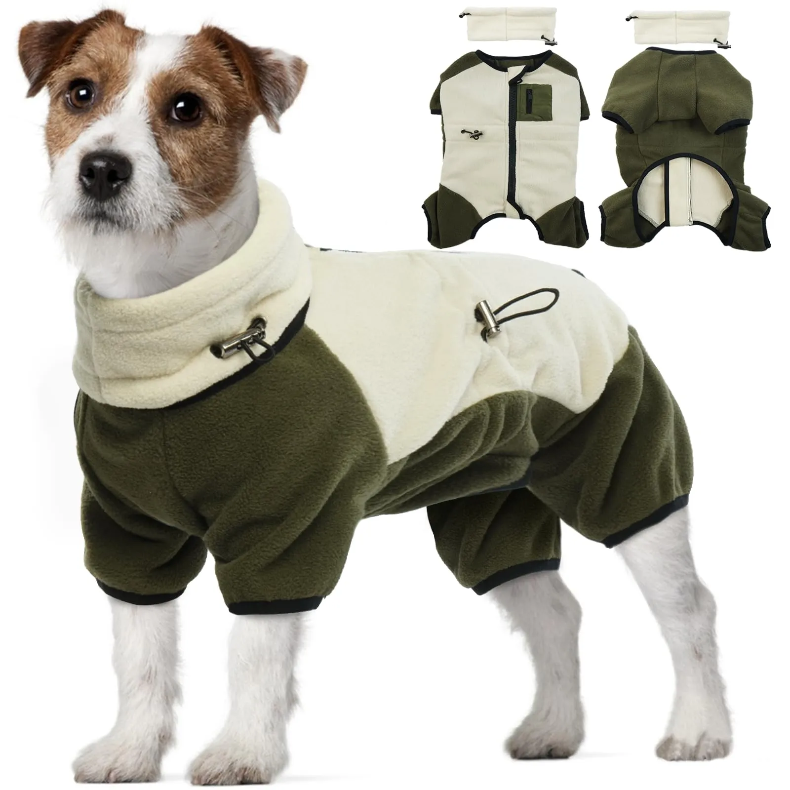 Cappotto in pile per cani, cappotti e giacche caldi per cani, maglioni invernali Jack Russell, giacca termica con scaldacollo, mantiene gli animali domestici al caldo durante la stagione fredda (beige - immagine 1