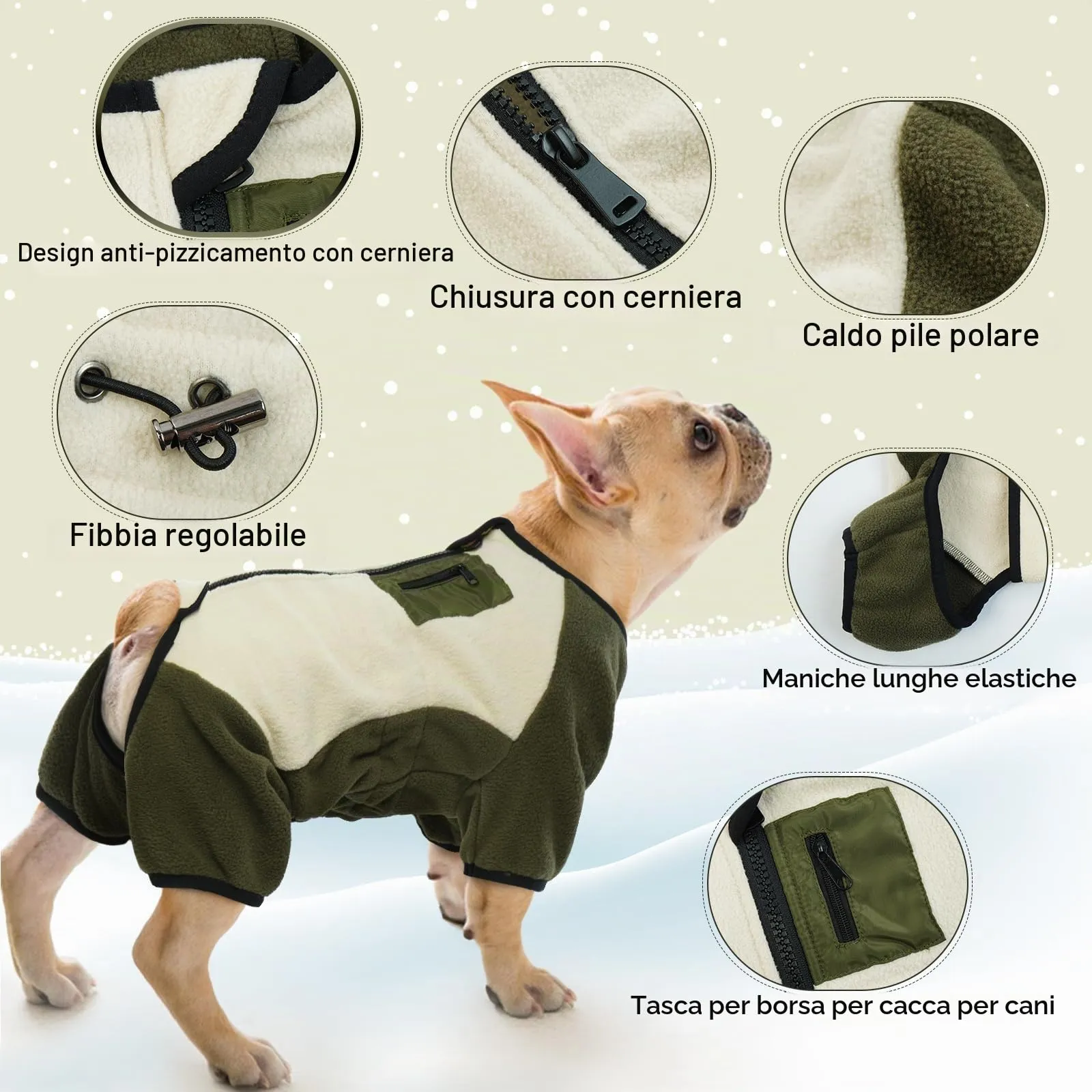 Cappotto in pile per cani, cappotti e giacche caldi per cani, maglioni invernali Jack Russell, giacca termica con scaldacollo, mantiene gli animali domestici al caldo durante la stagione fredda (beige - immagine 4