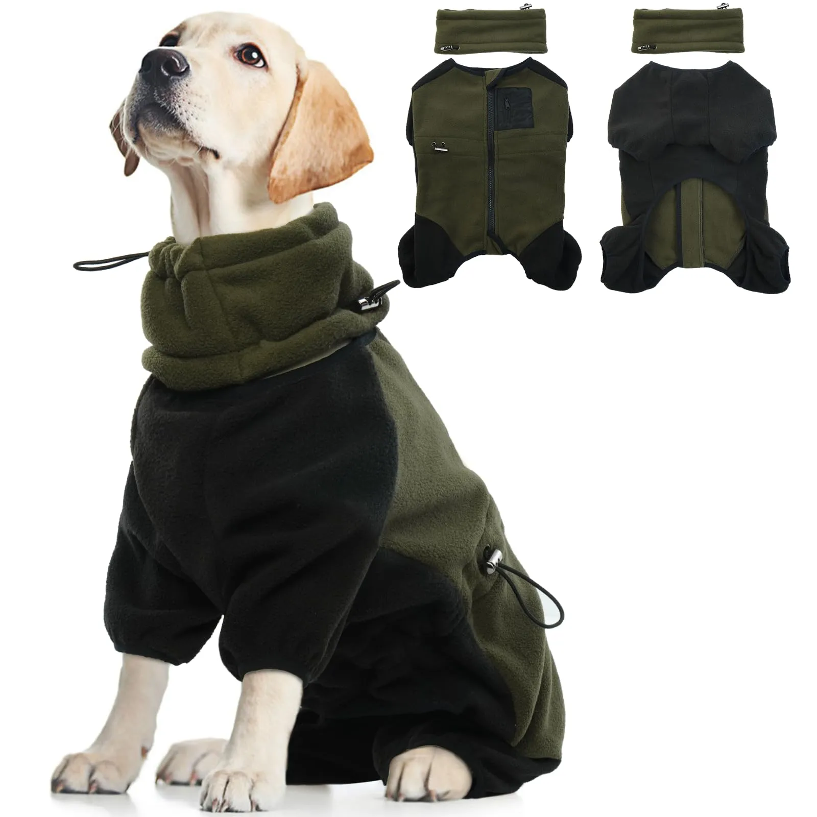 PUMYPOREITY Cappottino Invernale Cani Piccoli, Giubbotto in Pile Caldo Abbigliamento Veste per Cani Felpa Cuccioli Vestito Invernale a Quattro Zampe Tuta Neve Calda Cuccioli Chihuahua(Armeegrün, XL) - immagine 1