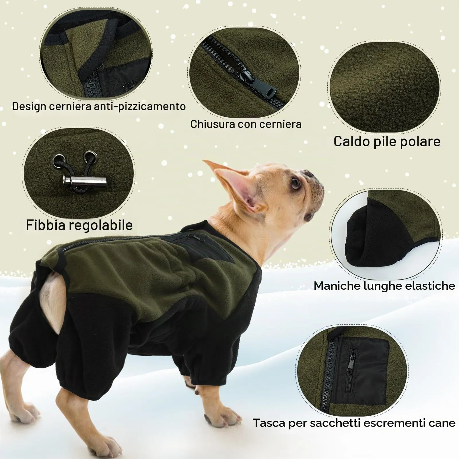 Cappotto Cane Taglia Media, Giubbotto Cane Pullover Cani Taglia Media Giacca Invernale Per Cani Felpe Per Cani(Verde Militare, M) - immagine 4