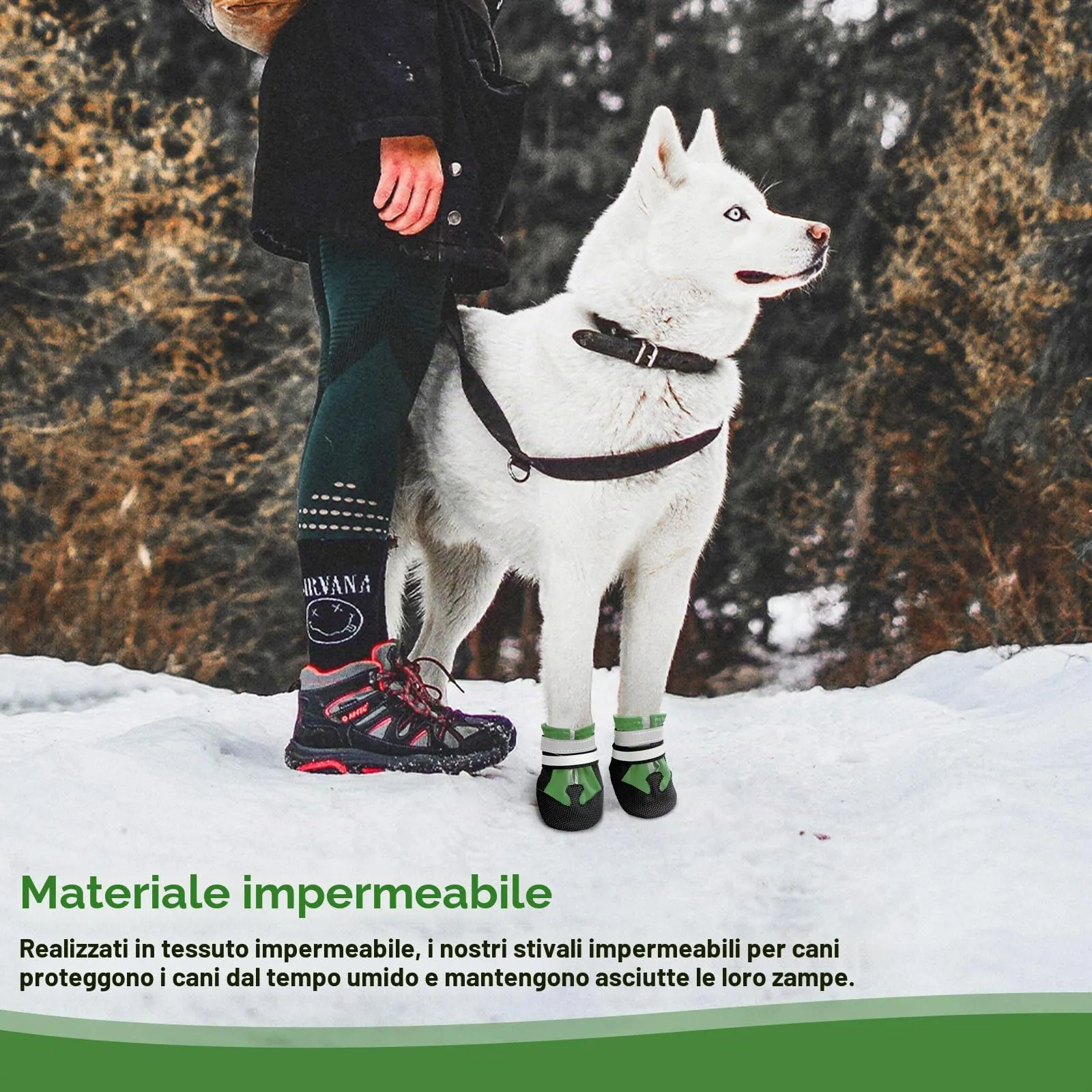 NeuWee Stivali per Cani, Set di 4 Scarpe per Cani Impermeabili con Cinturini Riflettenti, Suola Antiscivolo, Protezioni per Zampe da Esterno Scarpe per Cani di Taglia Piccola, Media e Grande(L, Verde) - immagine 3