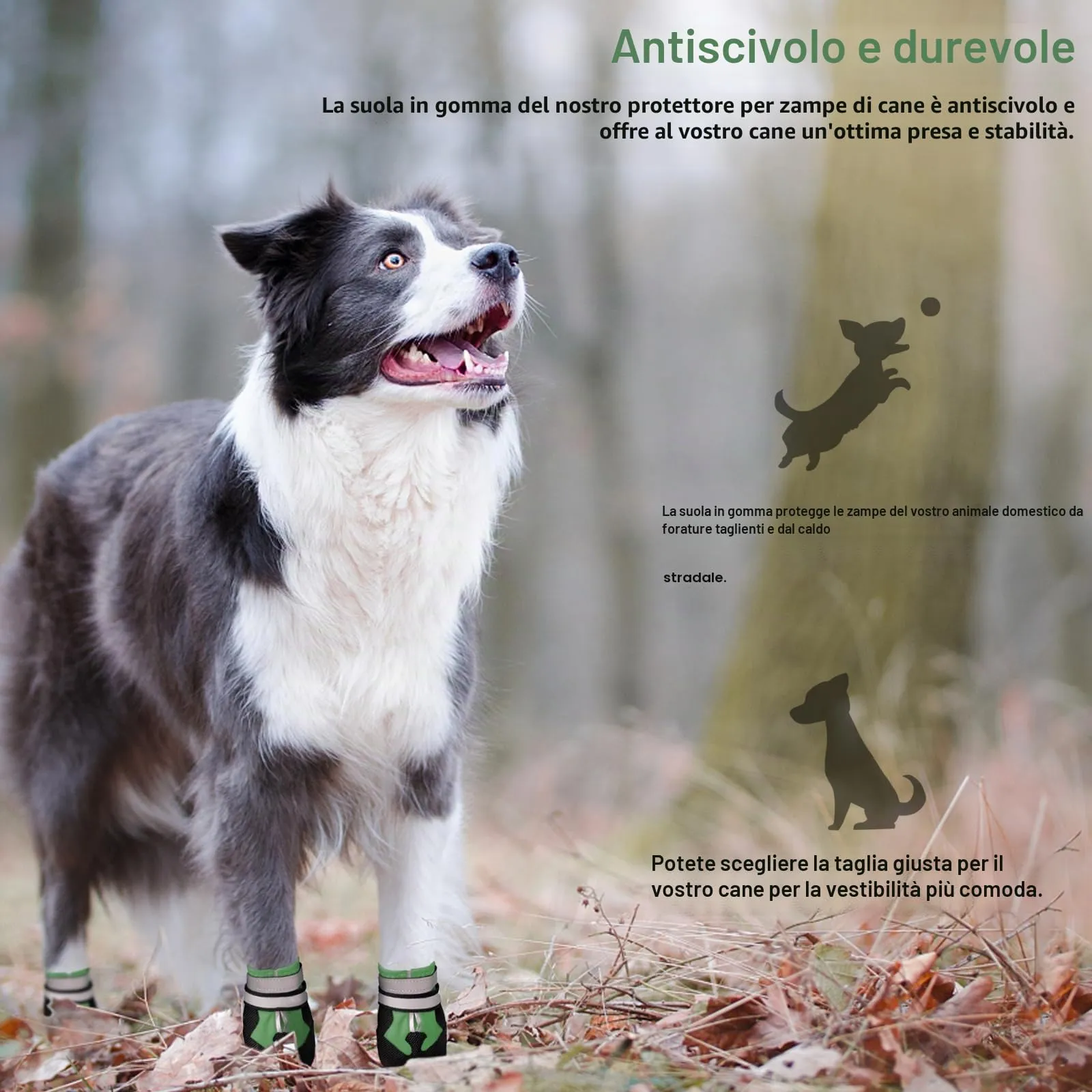 NeuWee Stivali per Cani, Set di 4 Scarpe per Cani Impermeabili con Cinturini Riflettenti, Suola Antiscivolo, Protezioni per Zampe da Esterno Scarpe per Cani di Taglia Piccola, Media e Grande(S, Verde) - immagine 4