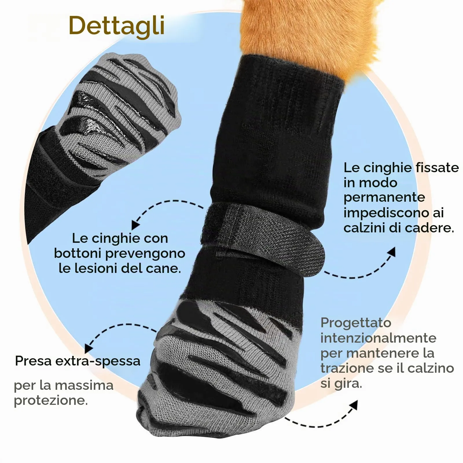 Calzini Antiscivolo per Cani da Interno, Calze Morbide con Silicone su Entrambi i Lati, Migliora la Trazione su Pavimenti Lisci per Cani di Taglia Media e Grande - immagine 3