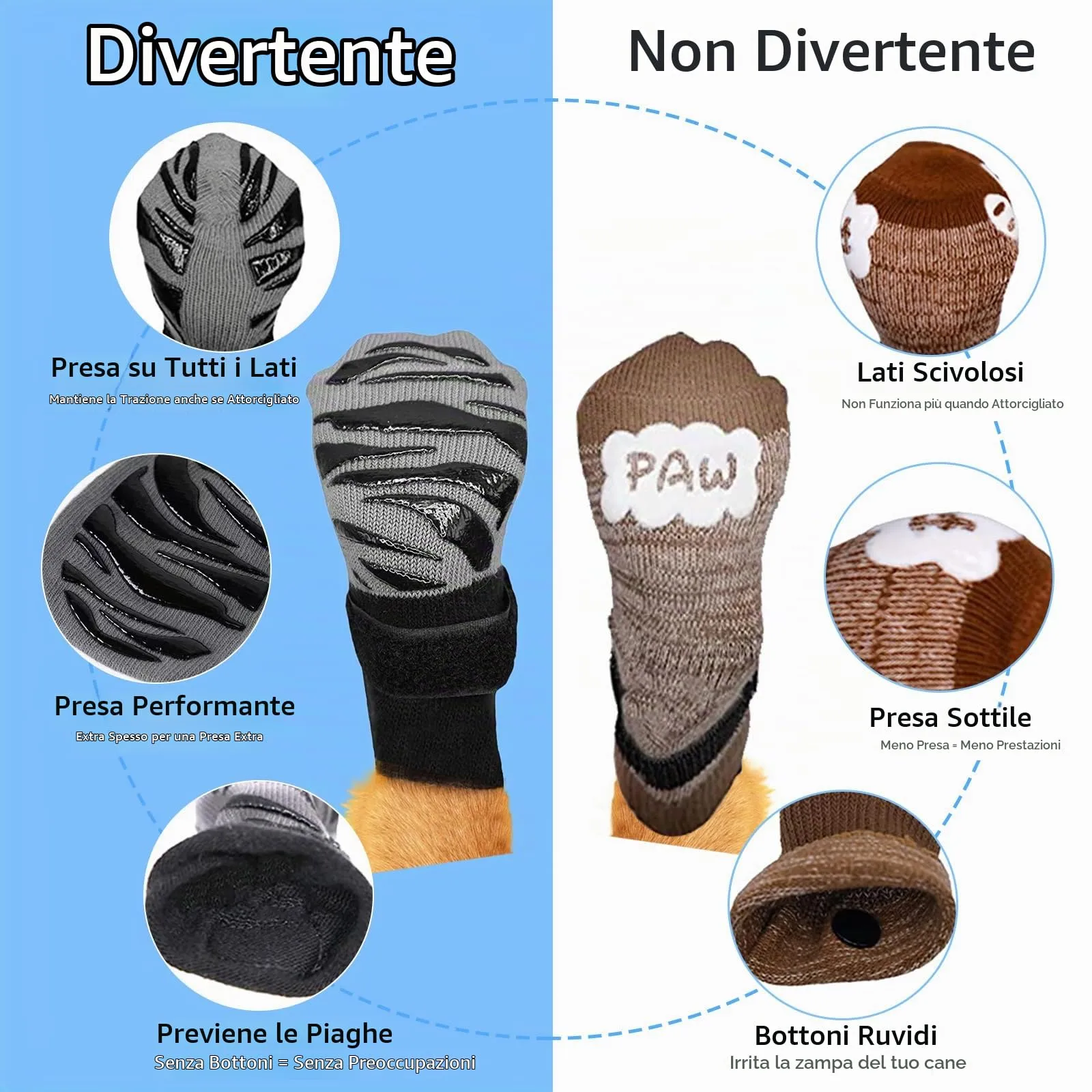 Calzini Antiscivolo per Cani da Interno, Calze Morbide con Silicone su Entrambi i Lati, Migliora la Trazione su Pavimenti Lisci per Cani di Taglia Media e Grande - immagine 7
