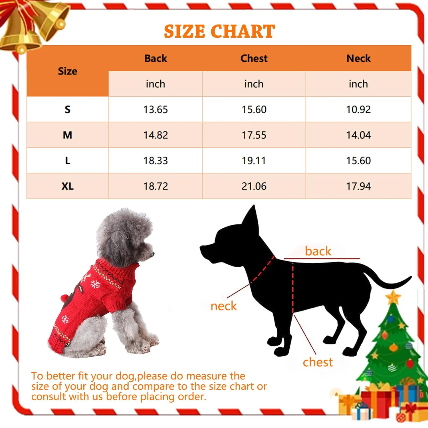 Maglioncino Natalizio per Cane o Gatto, Maglione di Natale per Cani e Gatti, Lavorato a Maglia, Caldo per l’Inverno (Cervo dal Naso Rosso, M) - immagine 2