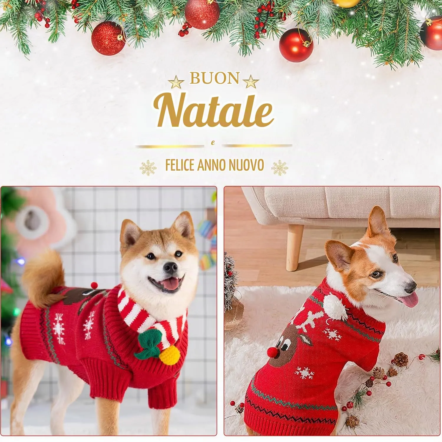 Maglioncino Natalizio per Cane o Gatto, Maglione di Natale per Cani e Gatti, Lavorato a Maglia, Caldo per l’Inverno (Cervo dal Naso Rosso, M) - immagine 4