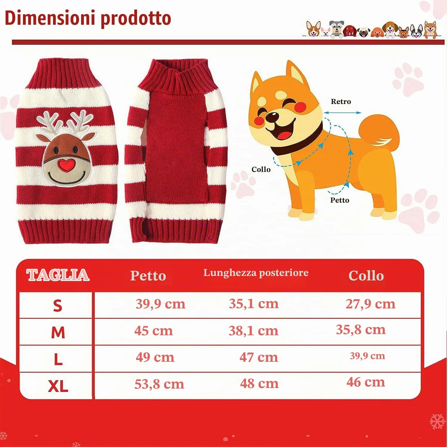 1 Maglioncino Natalizio per Cane o Gatto, Maglione di Natale per Animali, Cane Gatto Maglieria Costume, Caldo per l’Inverno, Lavorato a Maglia (Christmas elk, XL) - immagine 2
