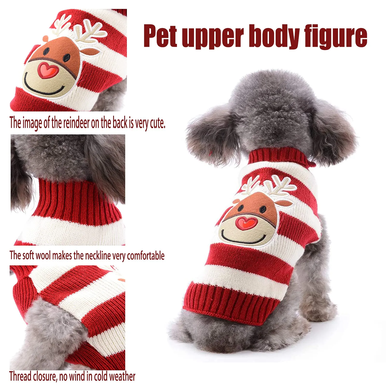 1 Maglioncino Natalizio per Cane o Gatto, Maglione di Natale per Animali, Cane Gatto Maglieria Costume, Caldo per l’Inverno, Lavorato a Maglia (Christmas elk, XL) - immagine 4