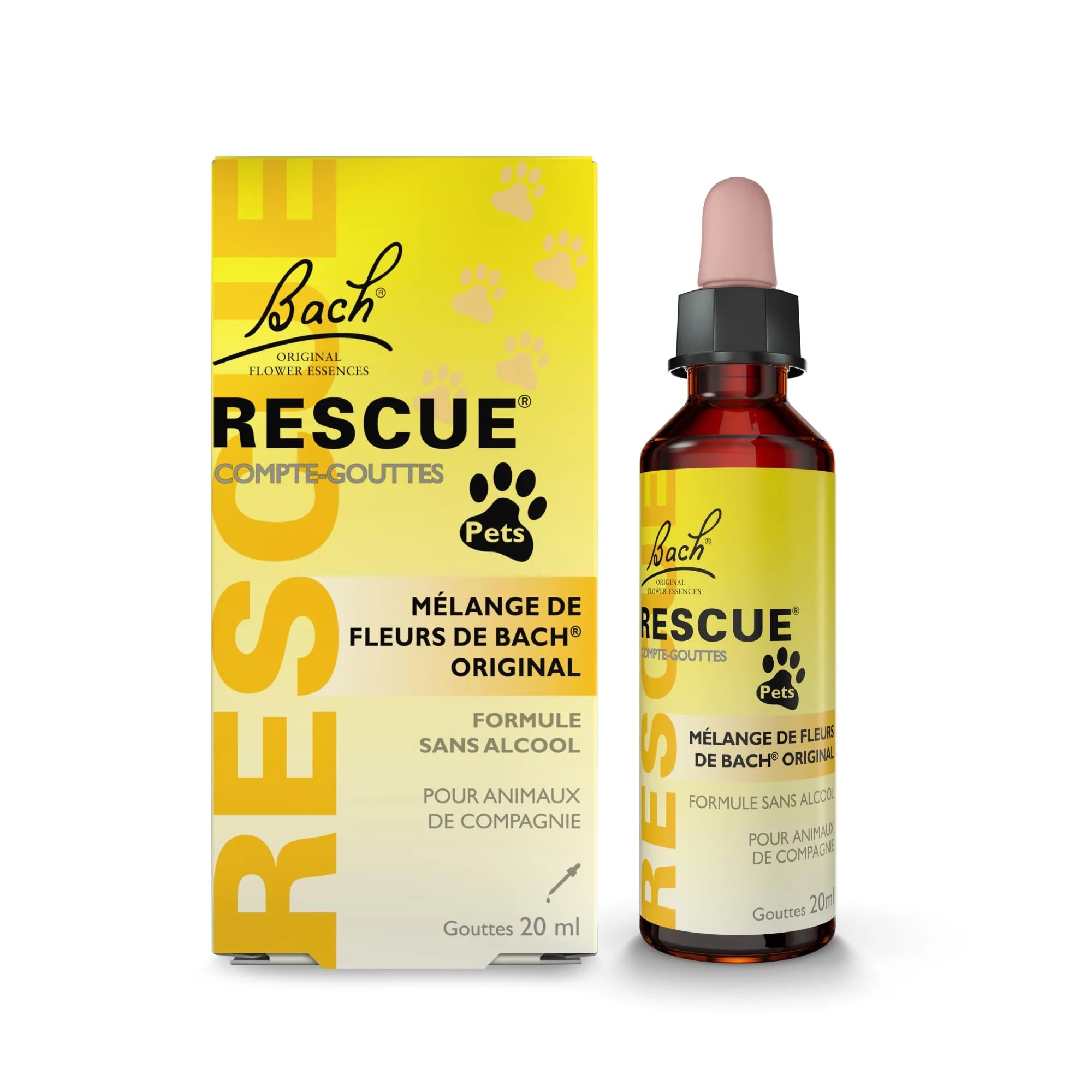 RESCUE PETS - Contagocce per animali domestici, ideale per viaggi, visita veterinaria, toelettatura, rumore e solitudine, senza alcool, naturale e vegano, flacone da 20 ml - immagine 1