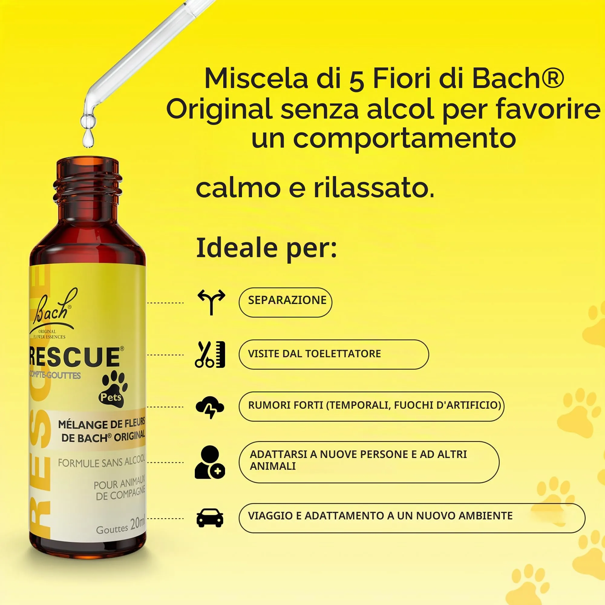 RESCUE PETS - Contagocce per animali domestici, ideale per viaggi, visita veterinaria, toelettatura, rumore e solitudine, senza alcool, naturale e vegano, flacone da 20 ml - immagine 5