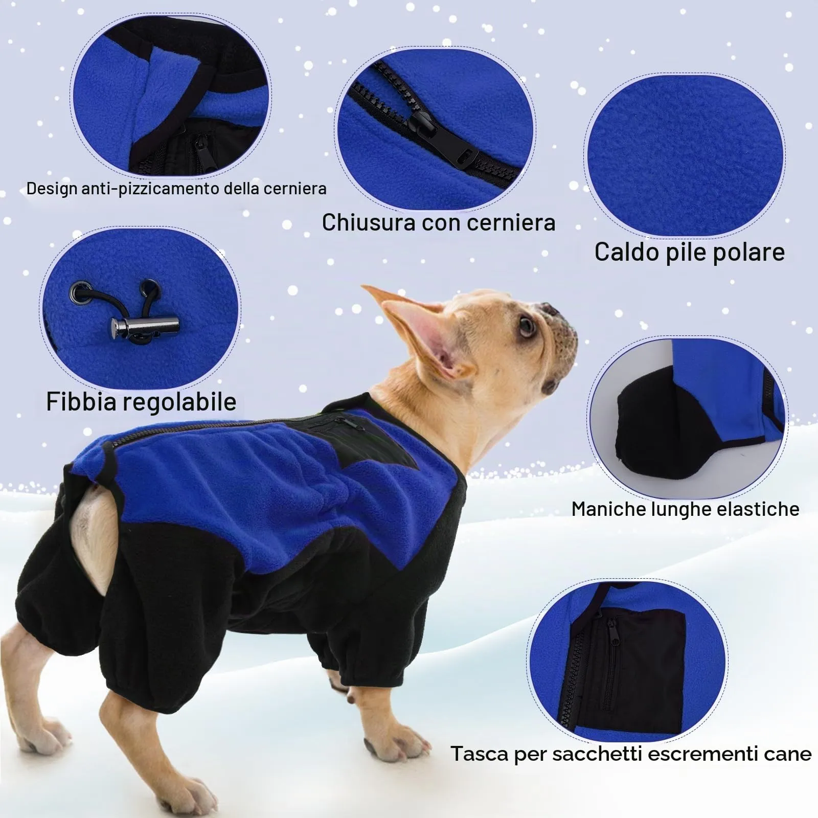 Tutina per cani di piccola taglia, giacca per cani di piccola taglia, scaldacorpo per chihuahua, cappotto termico invernale foderato in pile con gambe per chihuahua (blu, S) - immagine 4