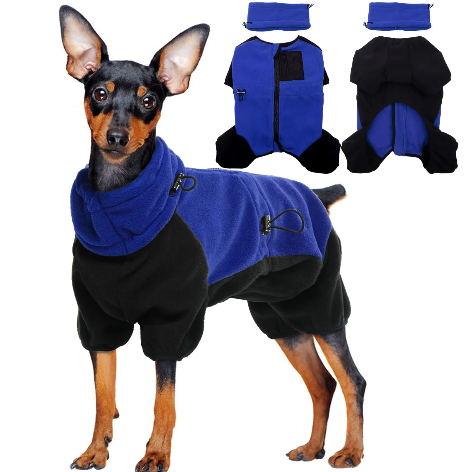 Maglione in pile per cani di taglia piccola, accogliente pigiama in pile, con cerniera, caldo, invernale, antivento, per cuccioli, giacca da neve con dolcevita staccabile (blu, XS) - immagine 1