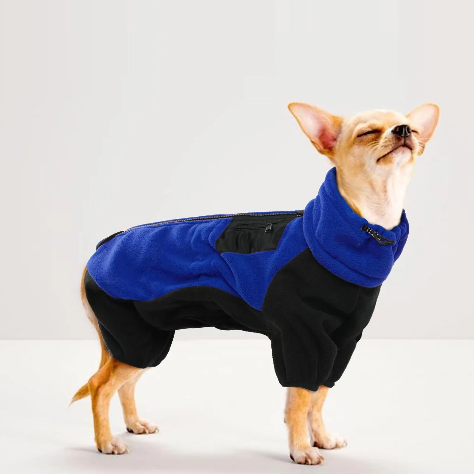 Maglione in pile per cani di taglia piccola, accogliente pigiama in pile, con cerniera, caldo, invernale, antivento, per cuccioli, giacca da neve con dolcevita staccabile (blu, XS) - immagine 7