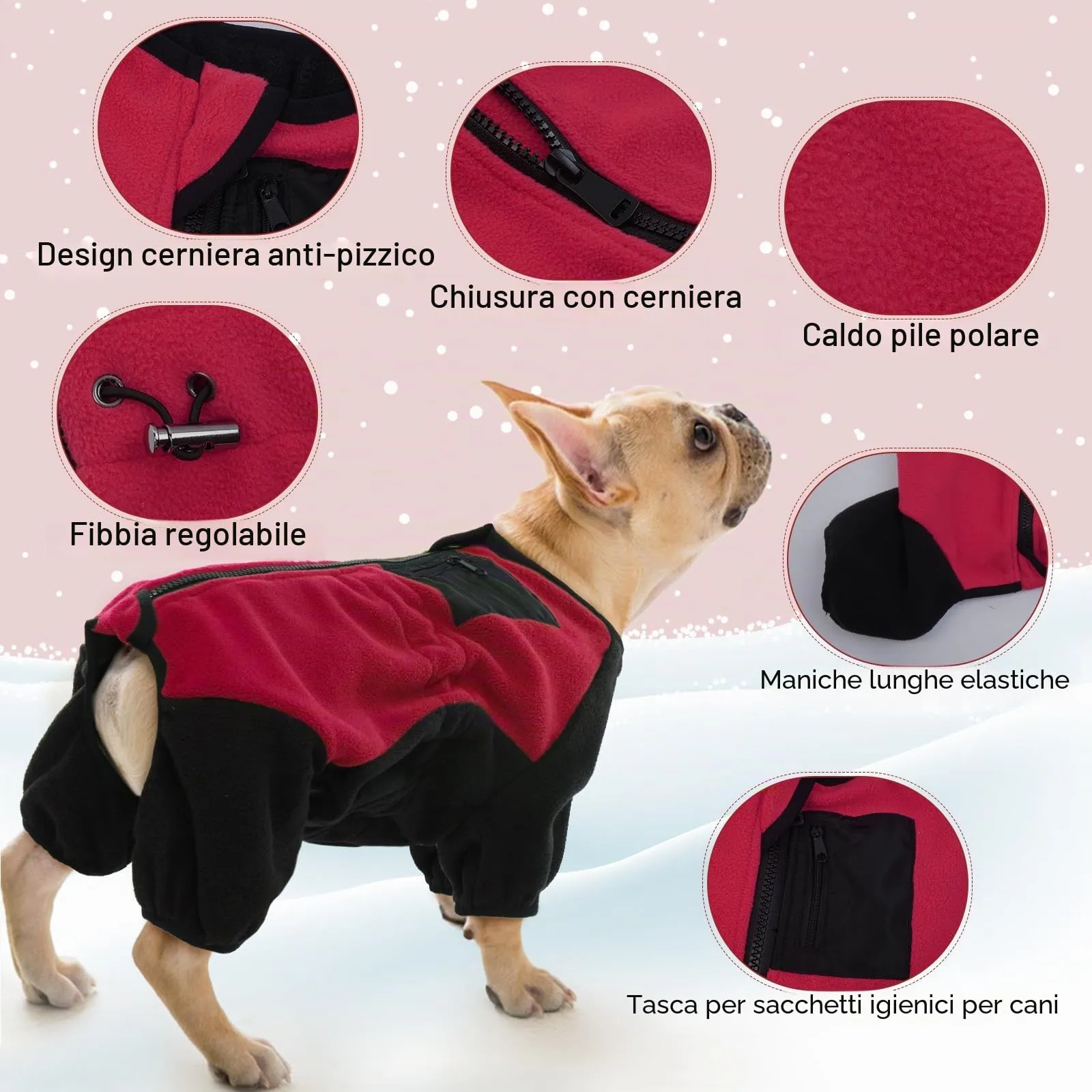 Cappottino per Cani Piccoli, Giubbotto in Pile Caldo, Abbigliamento Invernale, Felpa Cuccioli, Vestito Tuta Neve Calda per Chihuahua (Rosso, XS) - immagine 4