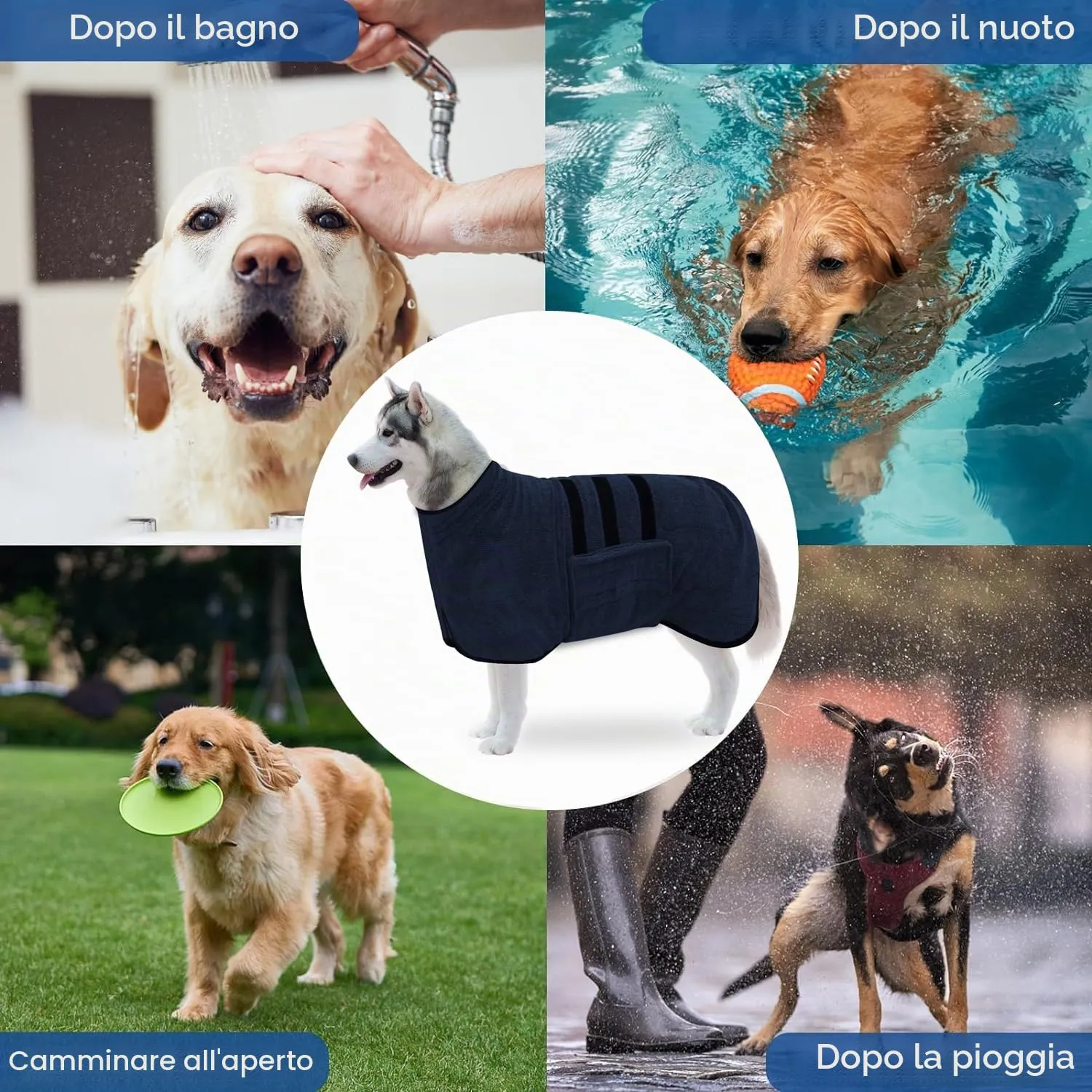 WUFANC Accappatoio Cane in Microfibra - Super Assorbente e Asciugatura Rapida - Asciugamano Cane Chiusura in Cinghie e Fascia Regolabile - Adatto per Cani di Taglia Grande, Media e Piccola - immagine 7