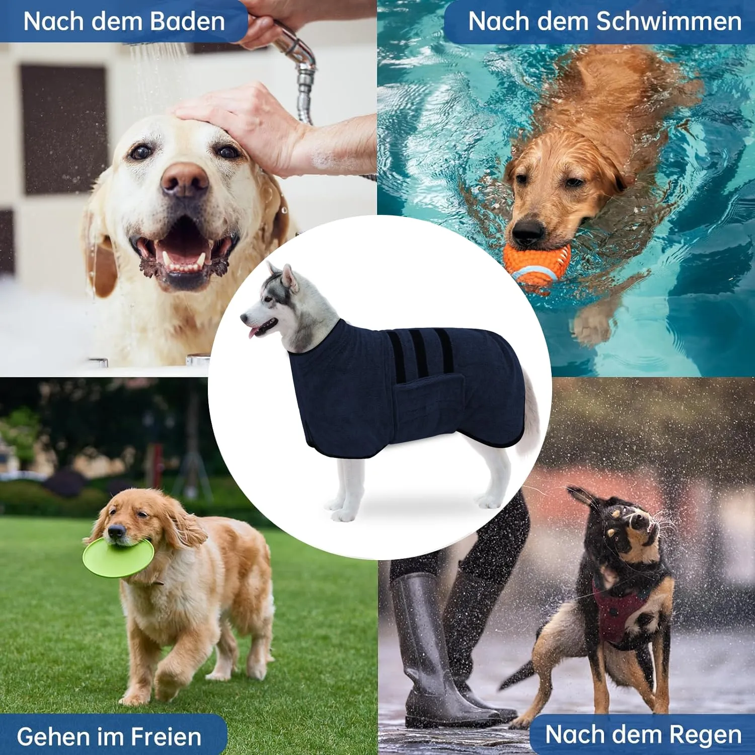 WUFANC Accappatoio Cane in Microfibra - Super Assorbente e Asciugatura Rapida - Asciugamano Cane Chiusura in Cinghie e Fascia Regolabile - Adatto per Cani di Taglia Grande, Media e Piccola - immagine 7