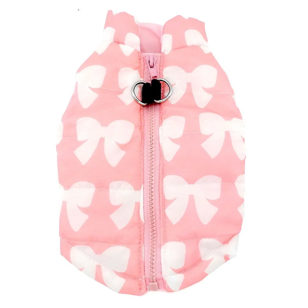SMALLLEE_LUCKY_STORE Cappotto invernale per cani e gatti di piccola taglia, con anello a D, per cuccioli, cuccioli, imbottito, comodo, senza tiro, vestiti per chihuahua, fiocchi rosa, XL - immagine 1