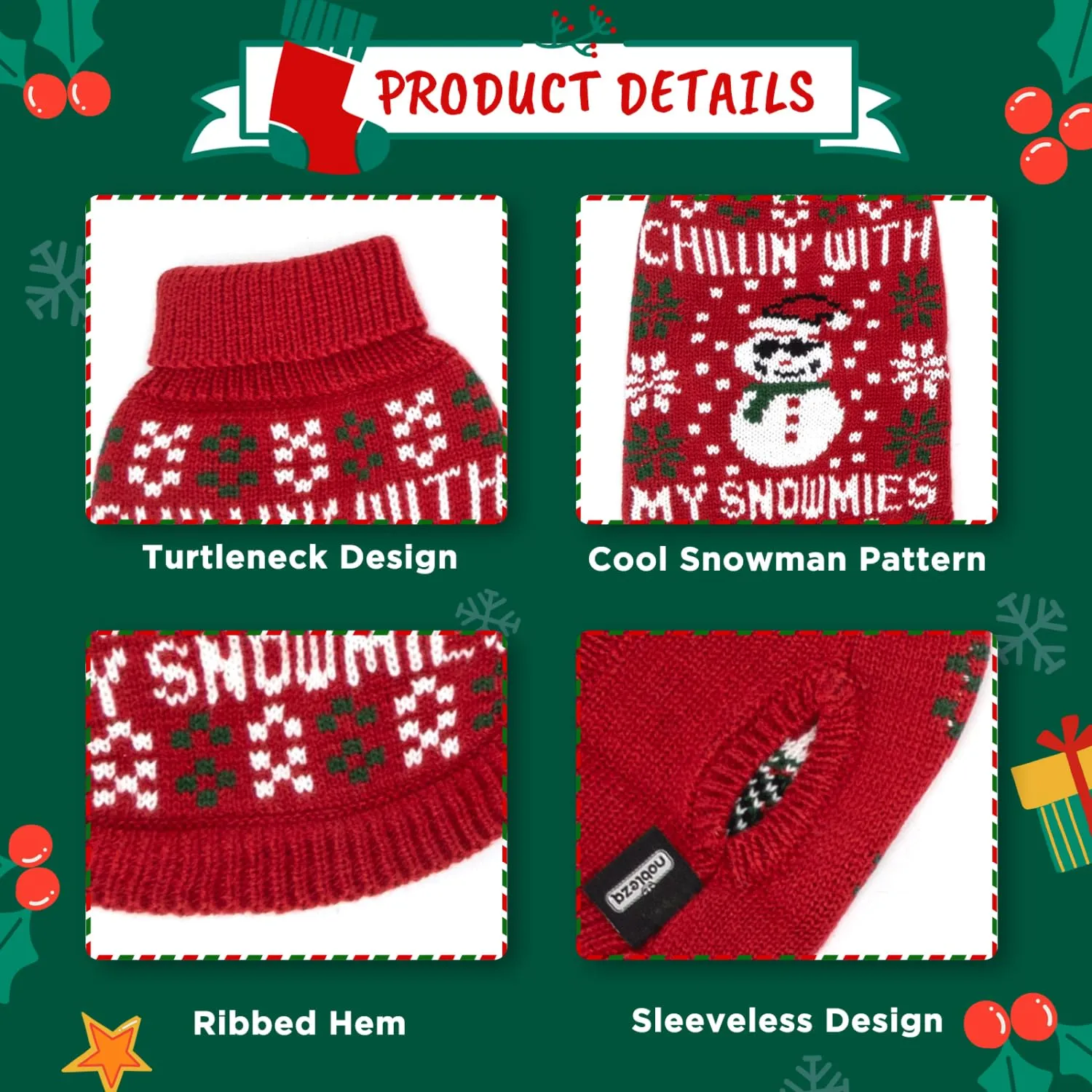 Nobleza - Maglioncino Natale Cane, Vestiti Natale Gatto Cane, Maglione per Cani con Motivo Pupazzo di Neve, Pullover a Maglia per Cani Caldo, Adatto a Gatti e Cani di Taglia Piccola o Media, XL - immagine 3