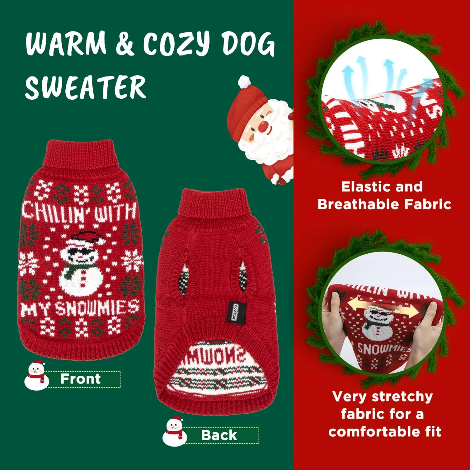 Nobleza - Maglioncino Natale Cane, Vestiti Natale Gatto Cane, Maglione per Cani con Motivo Pupazzo di Neve, Pullover a Maglia per Cani Caldo, Adatto a Gatti e Cani di Taglia Piccola o Media, XL - immagine 4
