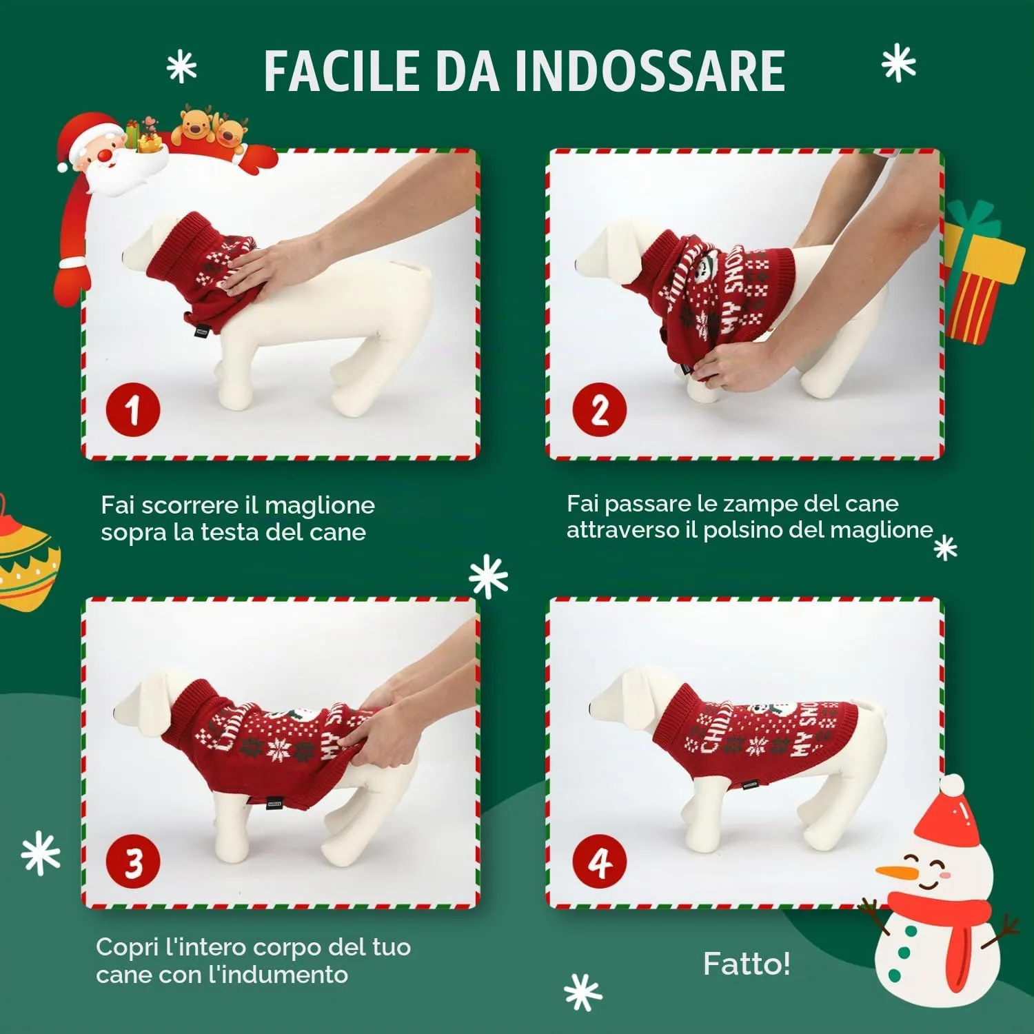 Nobleza - Maglioncino Natale Cane, Vestiti Natale Gatto Cane, Maglione per Cani con Motivo Pupazzo di Neve, Pullover a Maglia per Cani Caldo, Adatto a Gatti e Cani di Taglia Piccola o Media, M - immagine 5