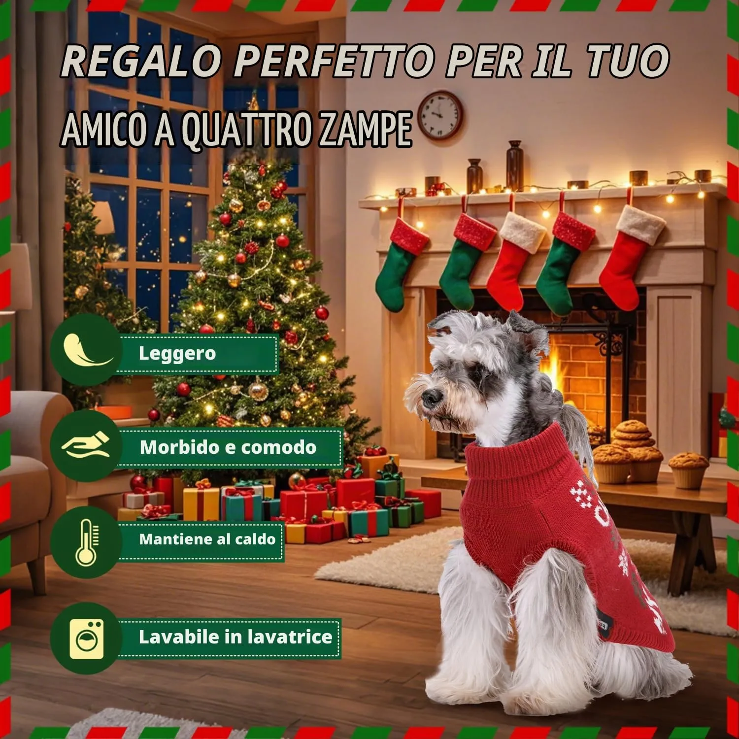 Nobleza - Maglioncino Natale Cane, Vestiti Natale Gatto Cane, Maglione per Cani con Motivo Pupazzo di Neve, Pullover a Maglia per Cani Caldo, Adatto a Gatti e Cani di Taglia Piccola o Media, M - immagine 6