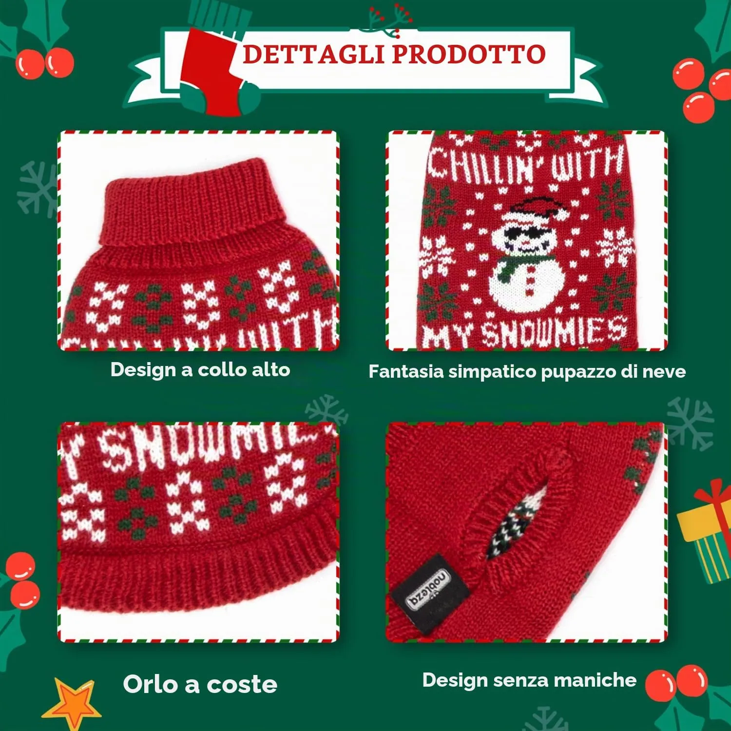 Nobleza - Maglioncino Natale Cane, Vestiti Natale Gatto Cane, Maglione per Cani con Motivo Pupazzo di Neve, Pullover a Maglia per Cani Caldo, Adatto a Gatti e Cani di Taglia Piccola o Media, L - immagine 3
