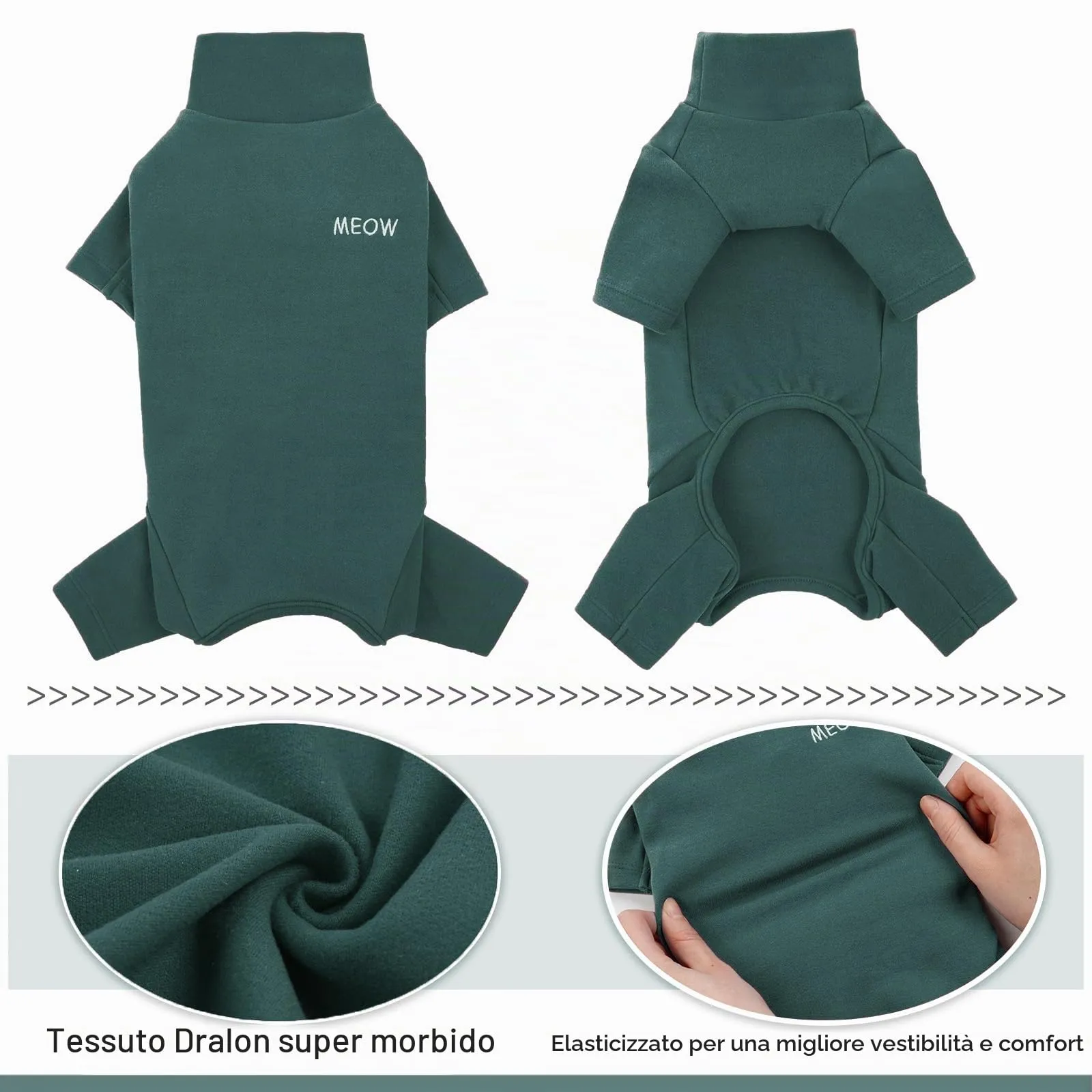 Cappotto Invernale Cani, Maglioncino a Collo Alto Giacca Fleece Antivento Pullover Caldo Gattini Pigiama Felpa Gilet Inverno Morbido per Gatti di Taglia Piccola Media Grande(Verde Scuro, XS) - immagine 3