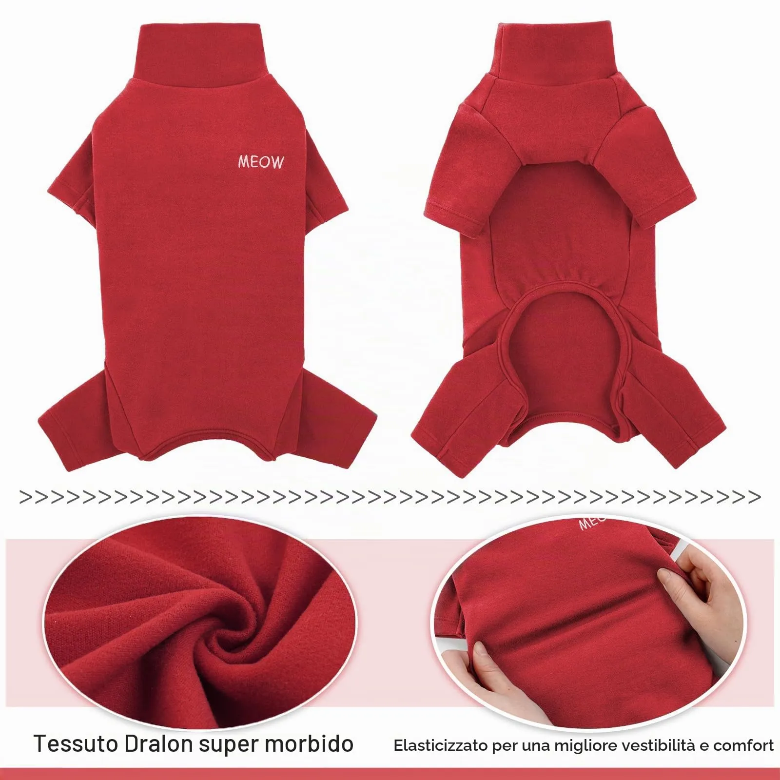 Cappottino Sphynx per Gatti, Maglioni e Flecce Morbide per Gatti - Vestiti Invernali con Quattro Zampe - Rosso, 2XL - immagine 3