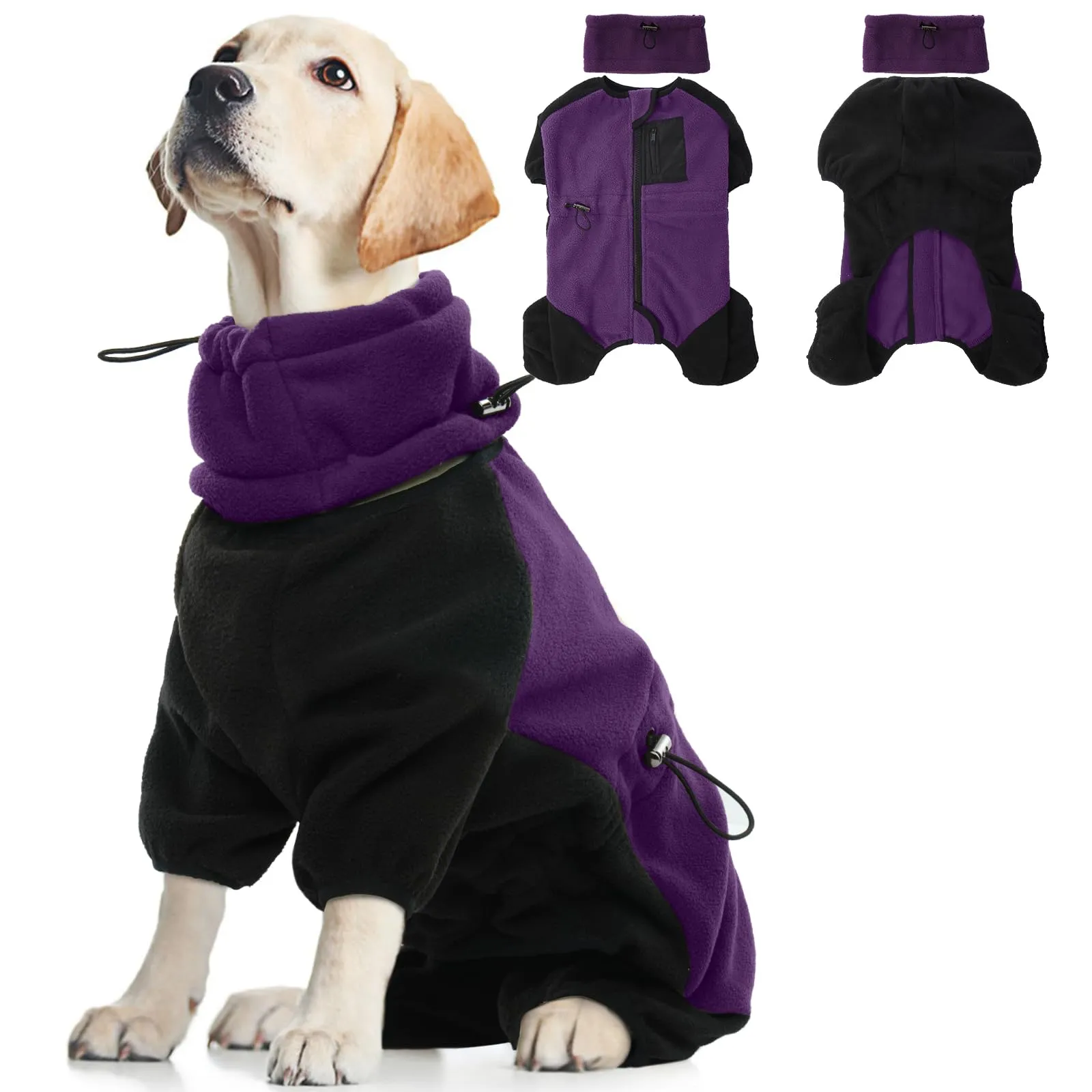 Cappottino Pile, Pullover Pile, Maglioncino Felpa, Maglietta, Vestito Invernale, Pigiama, Vestito a Quattro Zampe per cane (Viola, L) - immagine 1