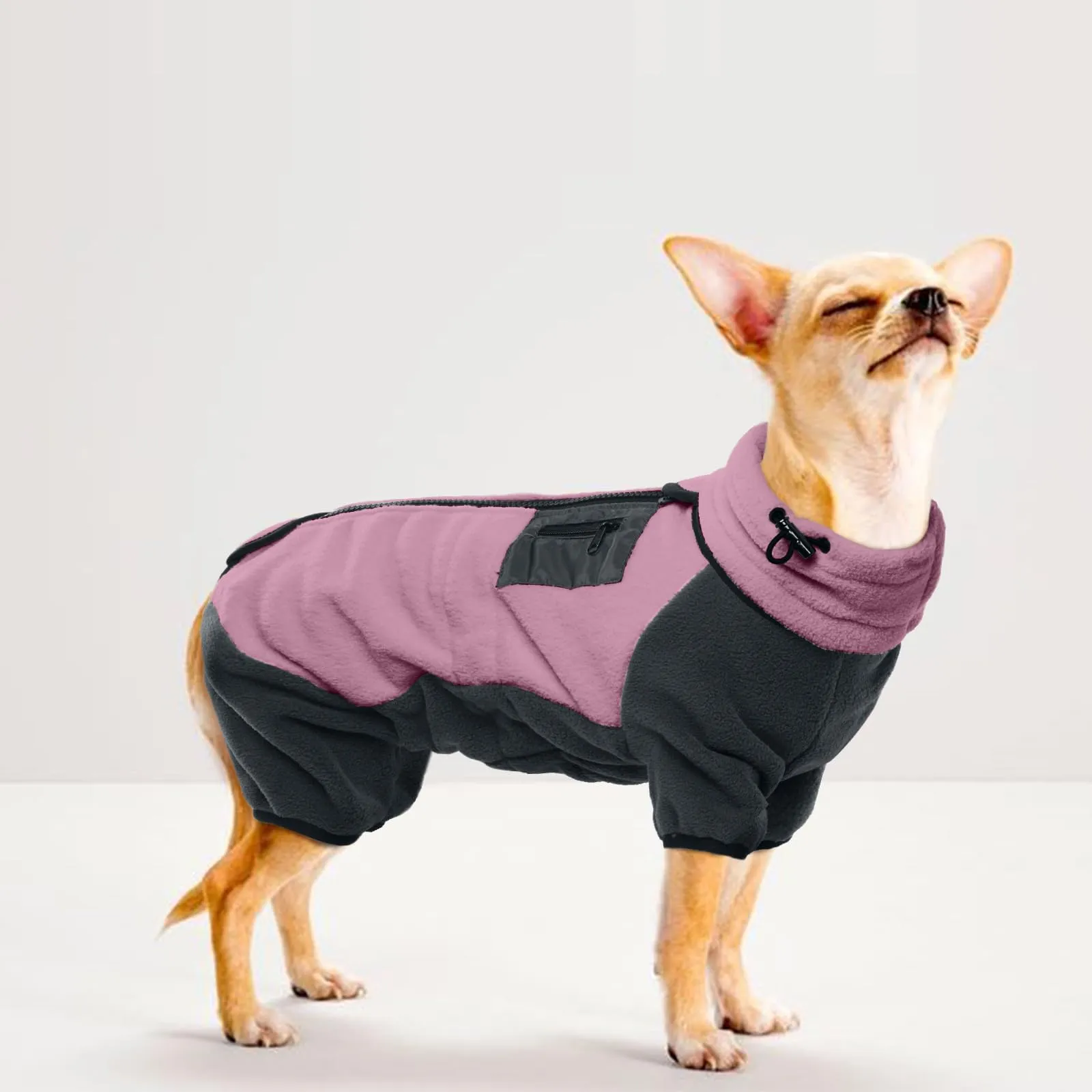 Giacca invernale per cani, maglione in pile con gambe, caldo pullover con sciarpa rimovibile/scaldacollo per cani, maglione a collo alto invernale caldo (rosa, XS) - immagine 7